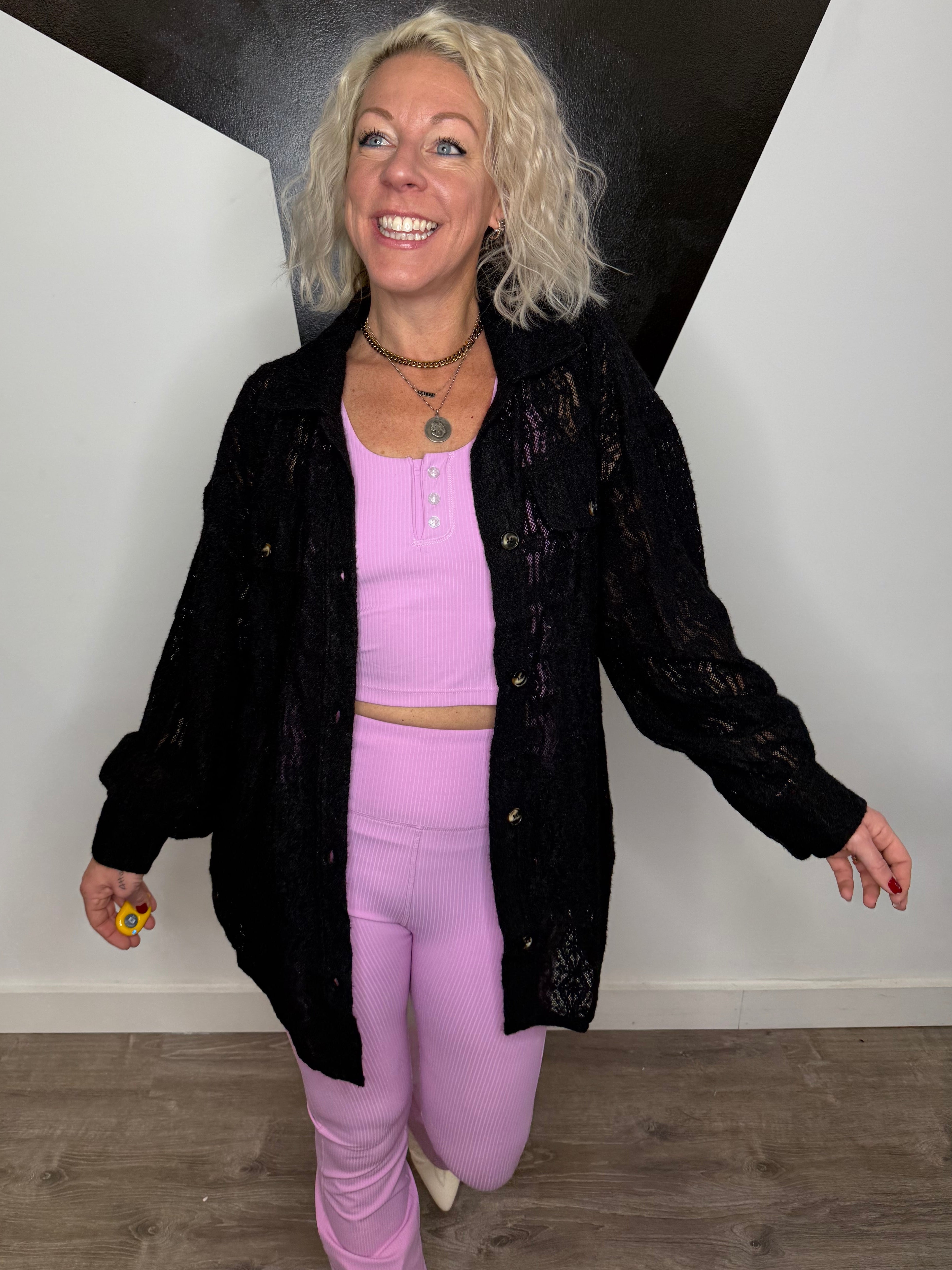 Lace Tunic Shacket in Black