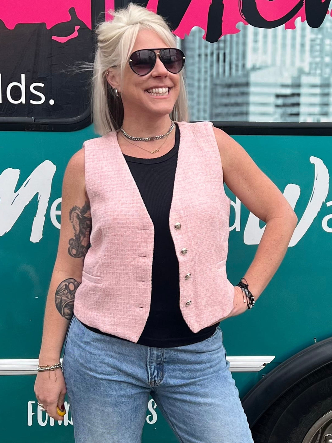 Pink Tweed Vest Top
