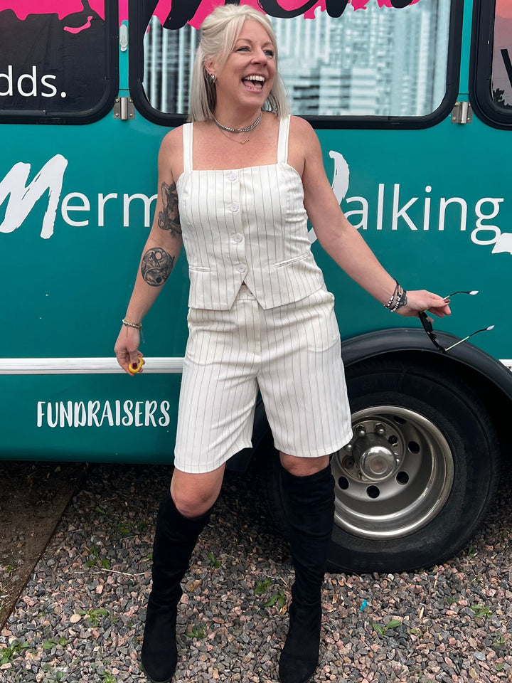 Pinstriped Vest Top in Ivory