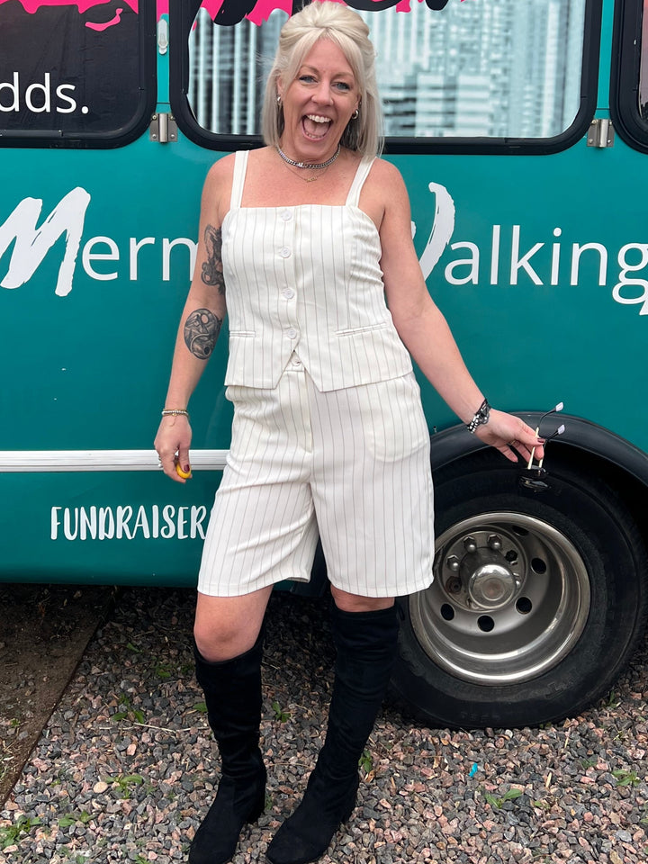 Pinstriped Bermuda Shorts in Ivory