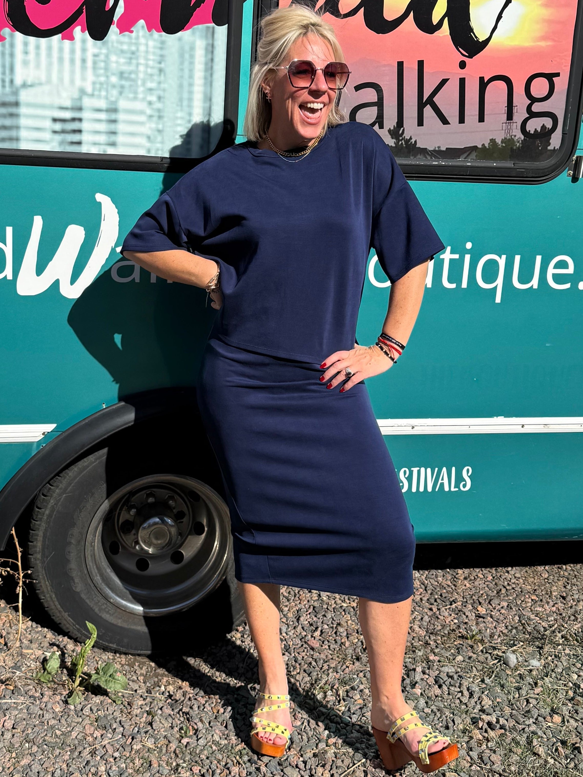Parisa Scuba Pencil Skirt in Navy