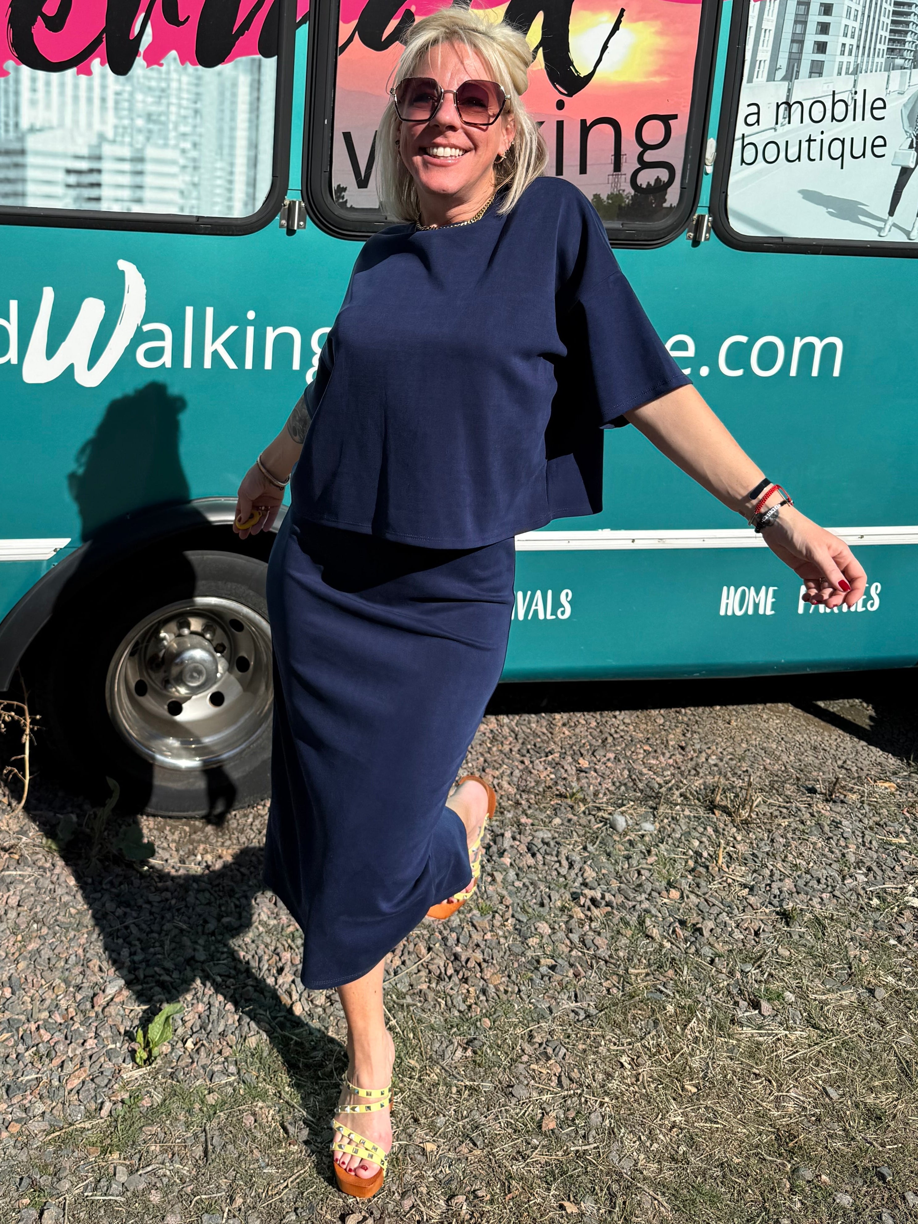 Parisa Scuba Pencil Skirt in Navy