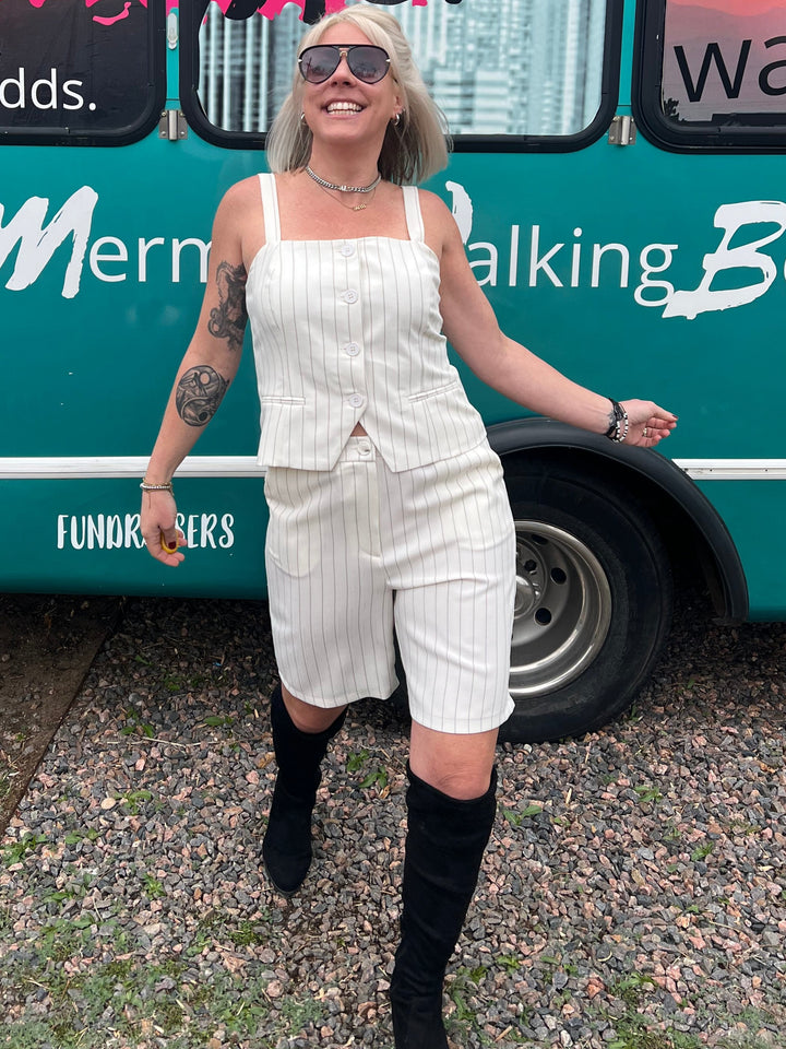 Pinstriped Vest Top in Ivory