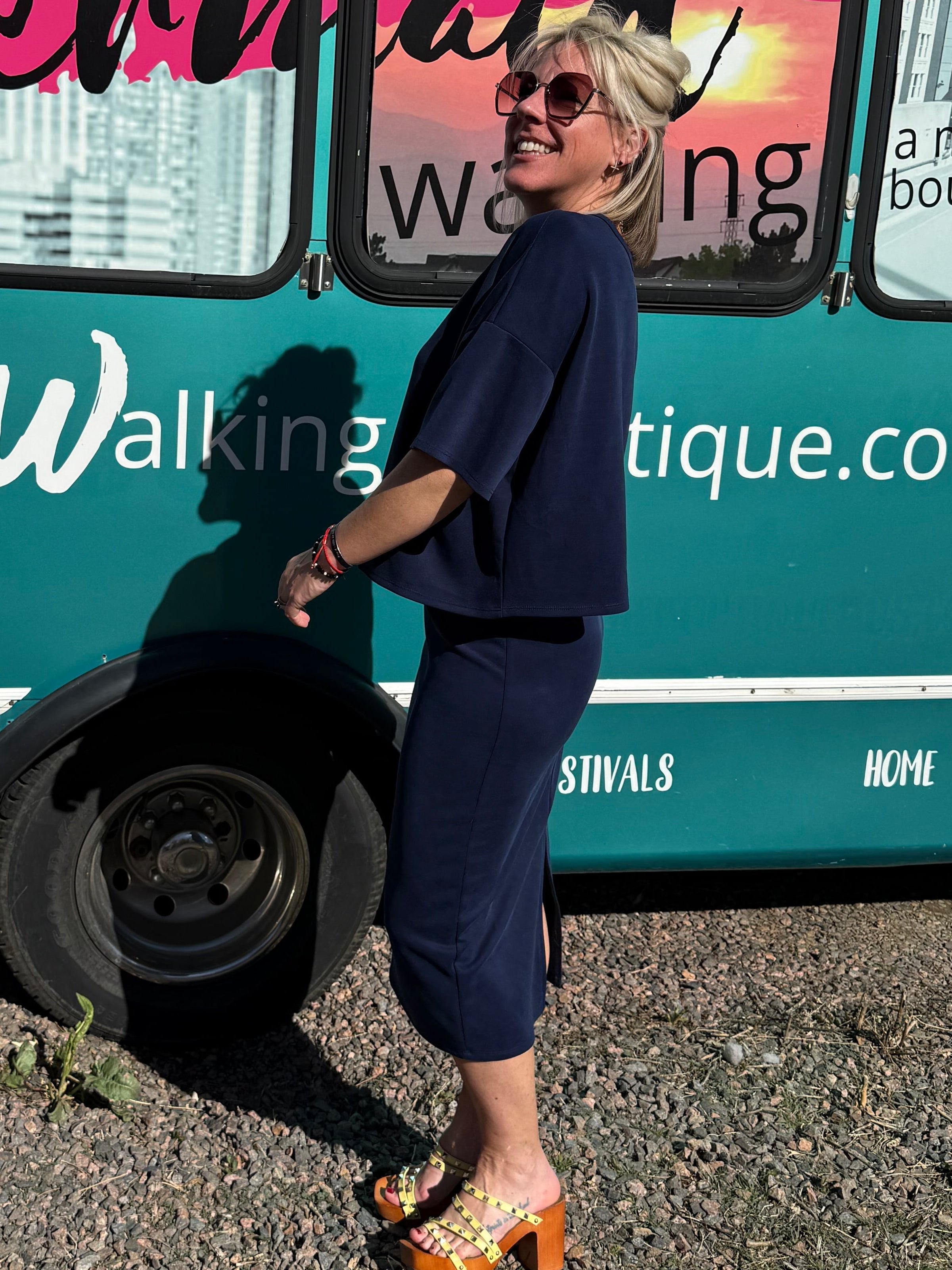 Parisa Scuba Pencil Skirt in Navy