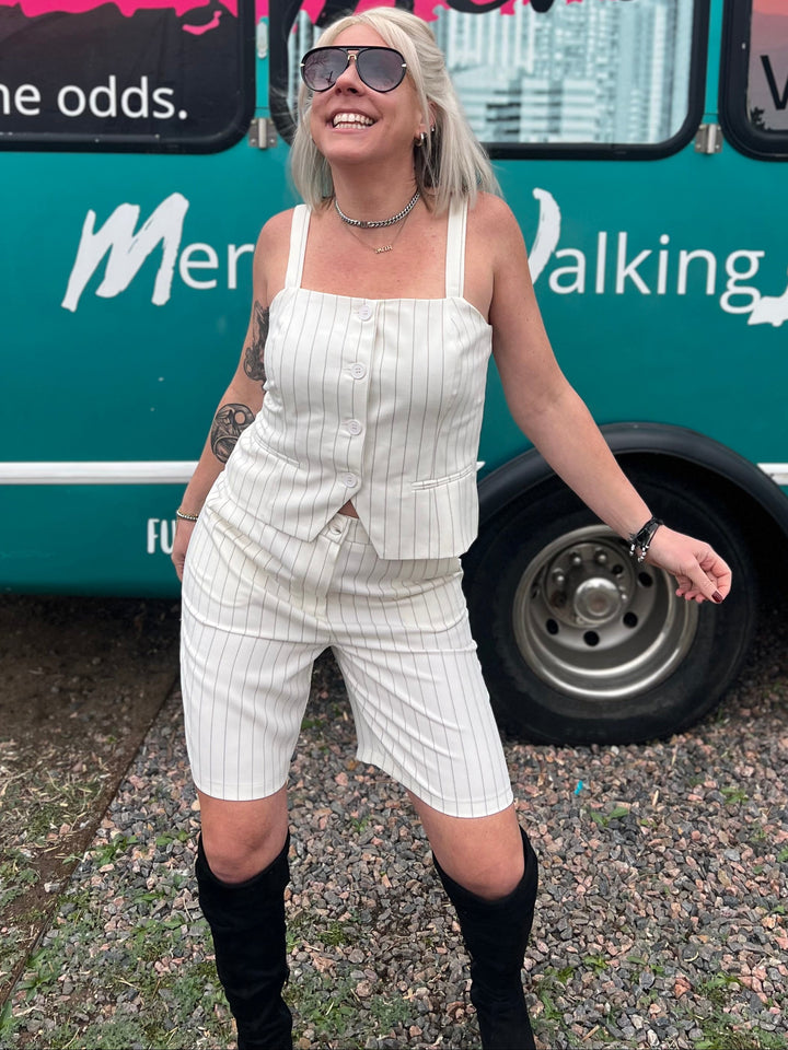 Pinstriped Vest Top in Ivory