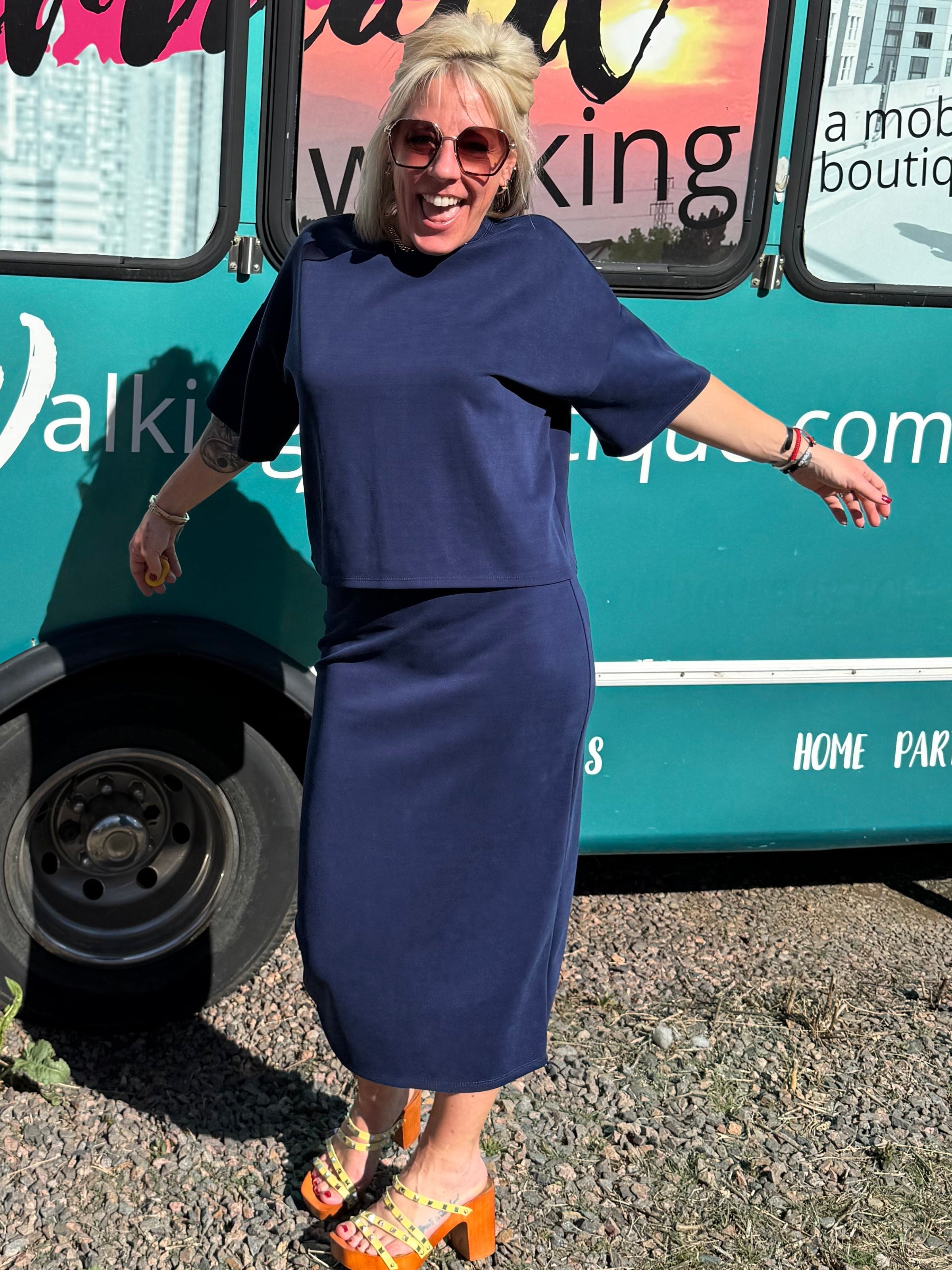 Parisa Scuba Tee Top in Navy