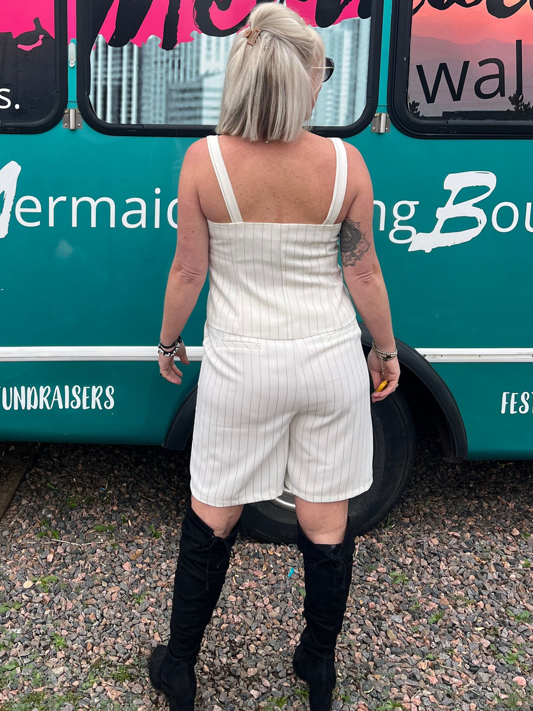 Pinstriped Bermuda Shorts in Ivory