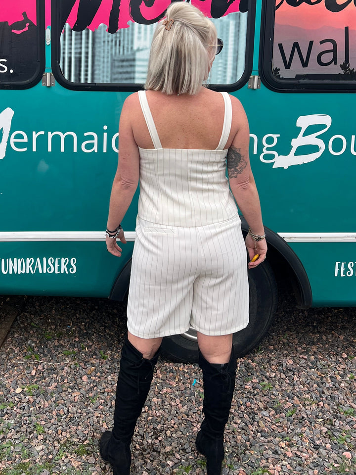 Pinstriped Bermuda Shorts in Ivory