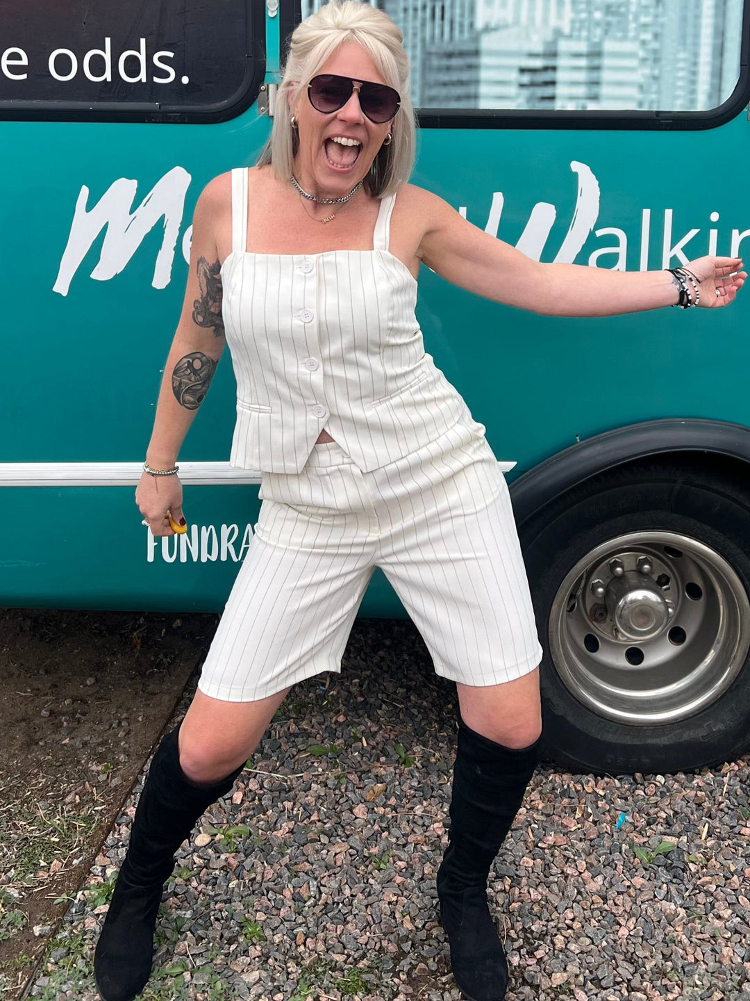 Pinstriped Bermuda Shorts in Ivory