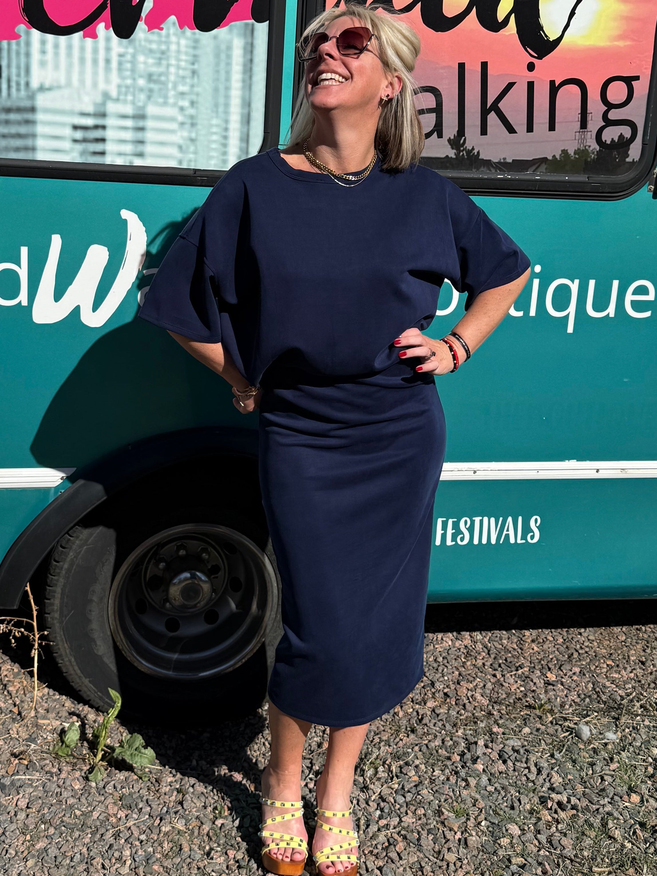 Parisa Scuba Tee Top in Navy