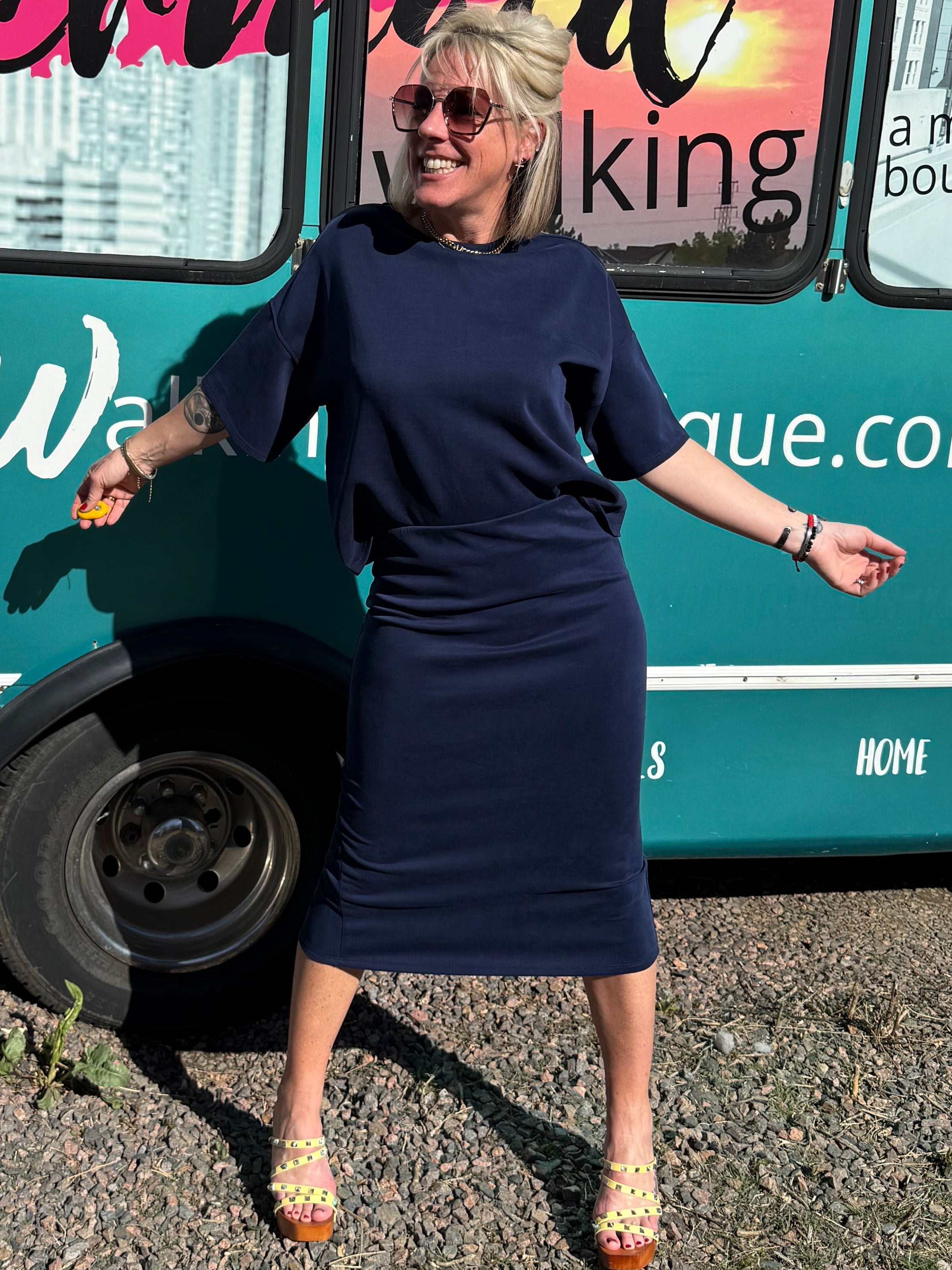 Parisa Scuba Tee Top in Navy