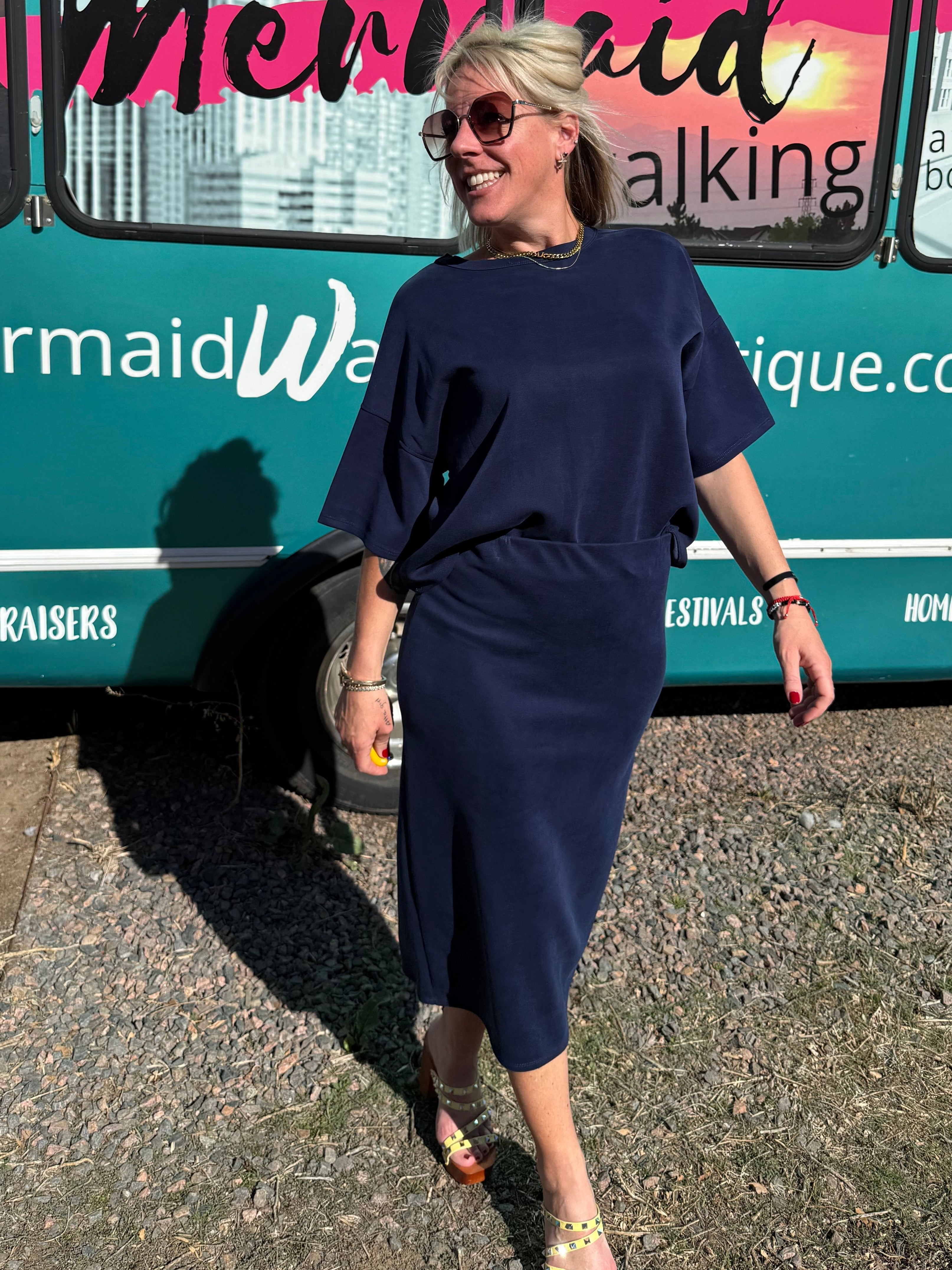 Parisa Scuba Tee Top in Navy