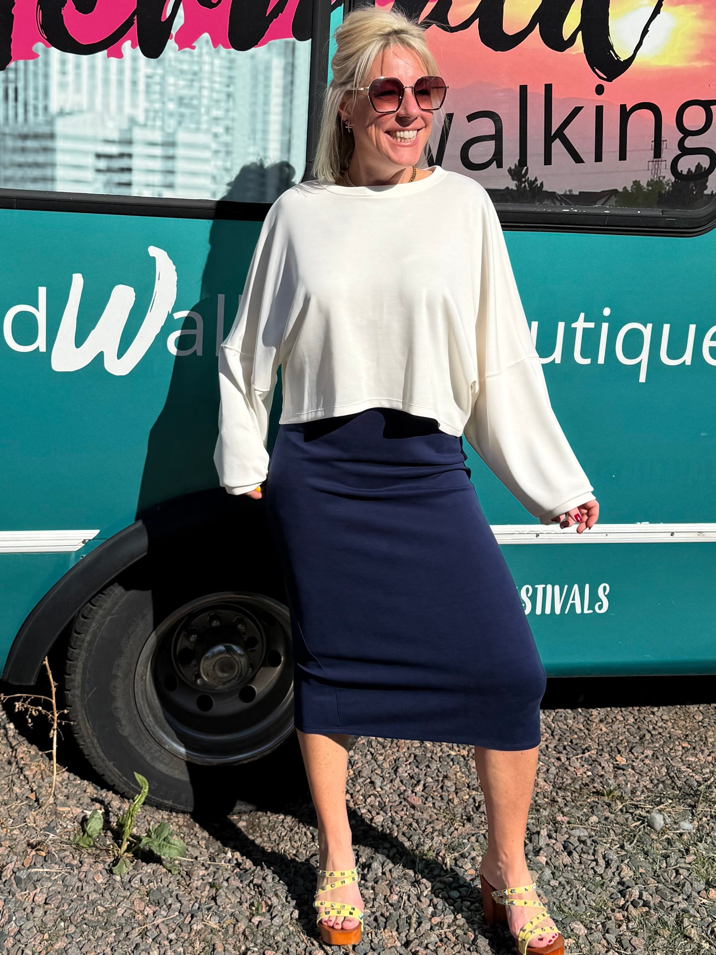 Parisa Scuba Pencil Skirt in Navy