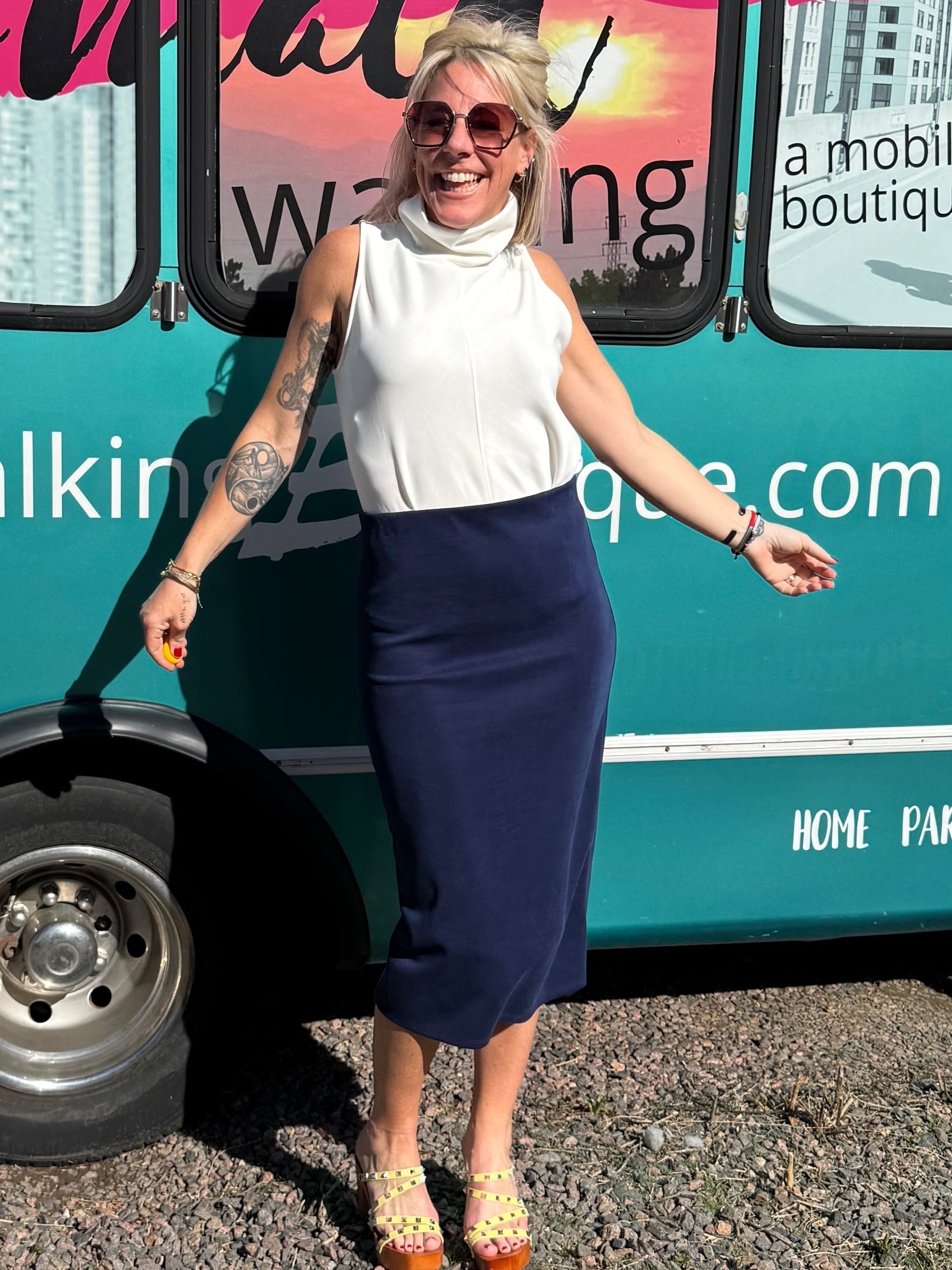 Parisa Scuba Pencil Skirt in Navy