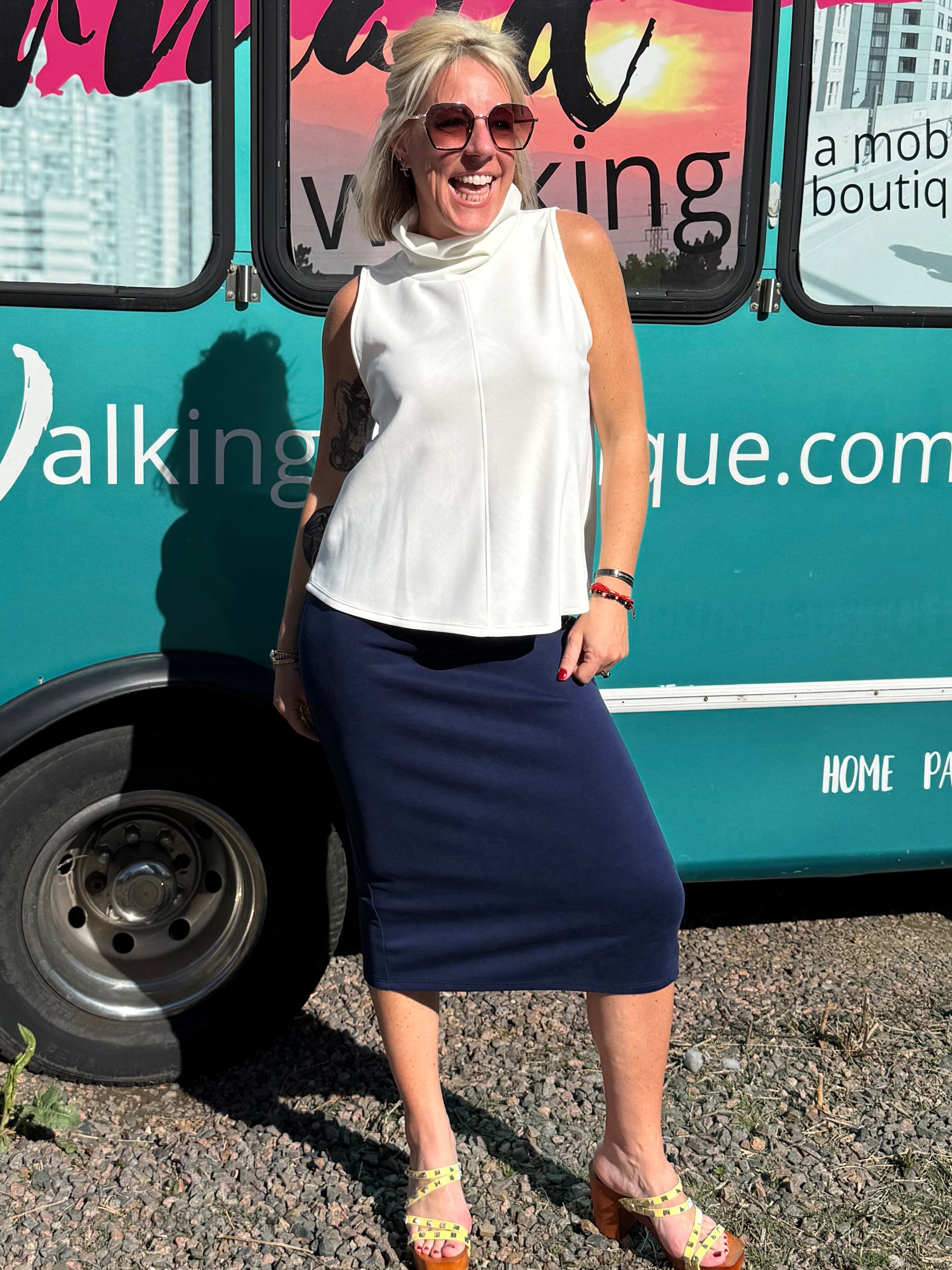 Parisa Scuba Turtleneck Tank in Off White