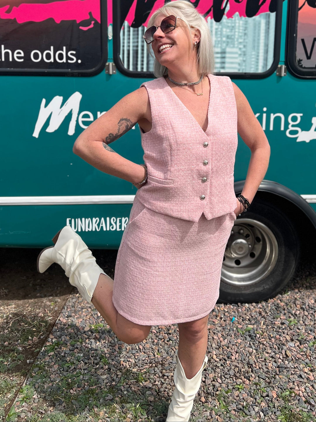 Pink Tweed Pencil Skirt