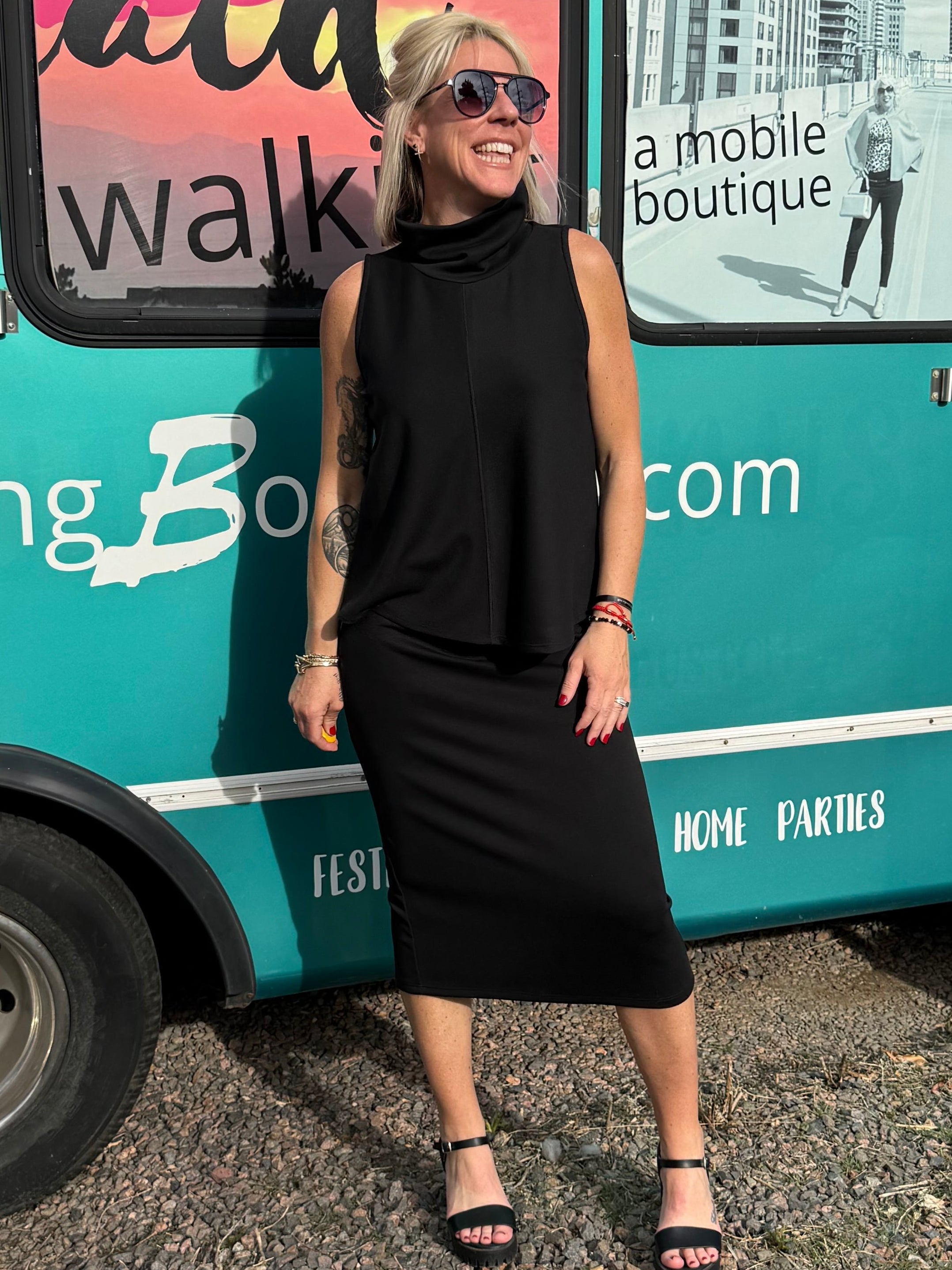 Parisa Scuba Turtleneck Tank in Black