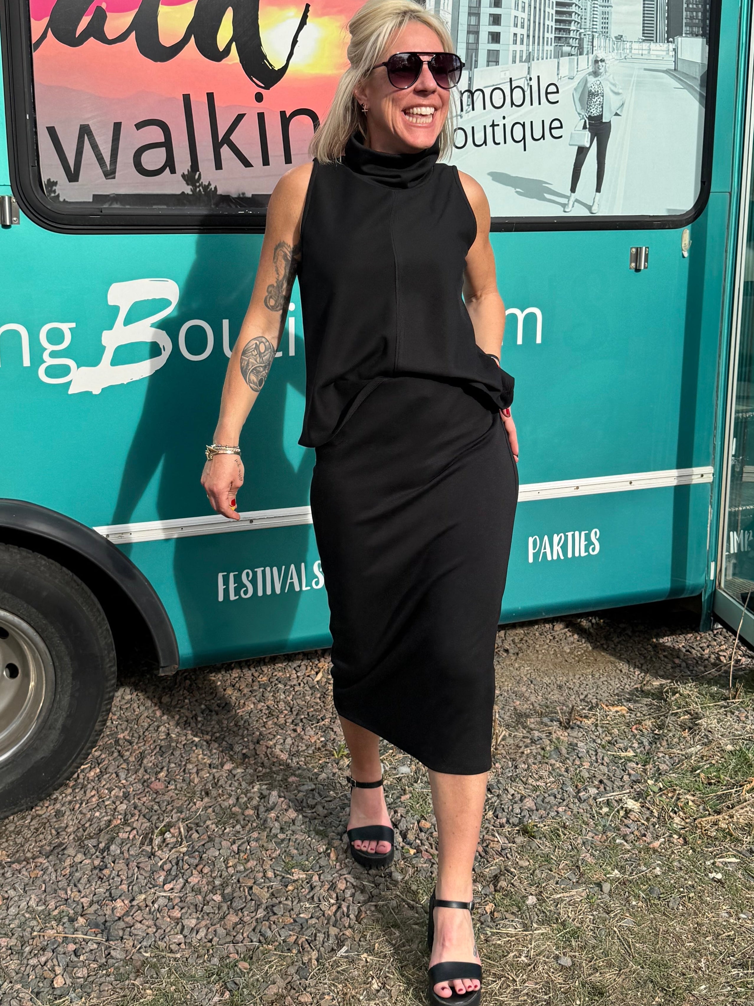 Parisa Scuba Turtleneck Tank in Black