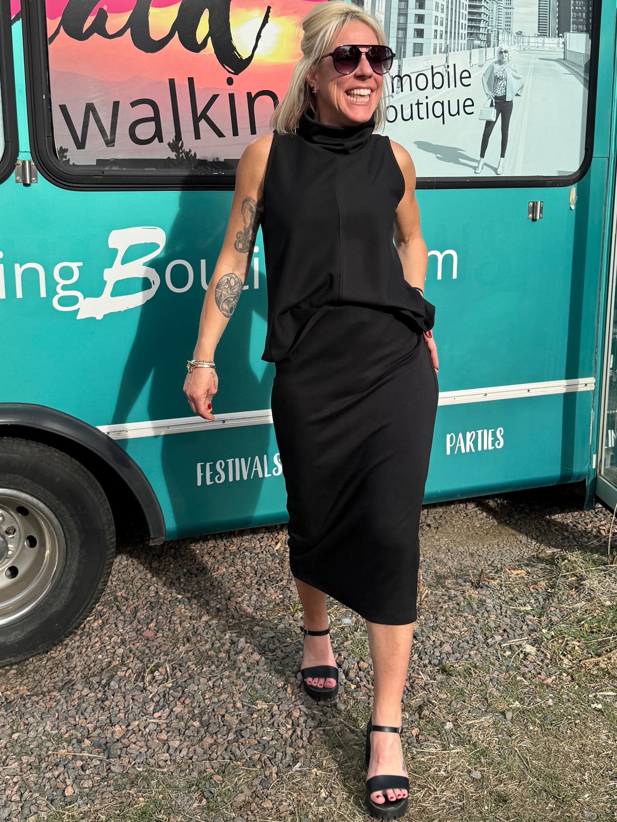 Parisa Scuba Pencil Skirt in Black