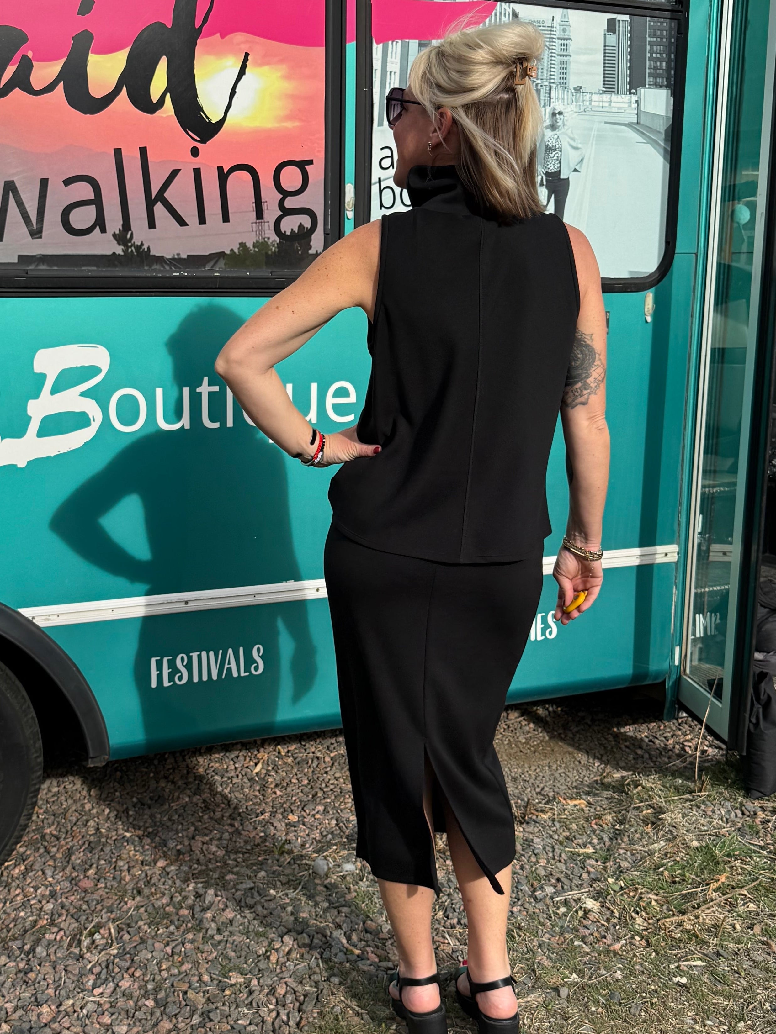 Parisa Scuba Turtleneck Tank in Black