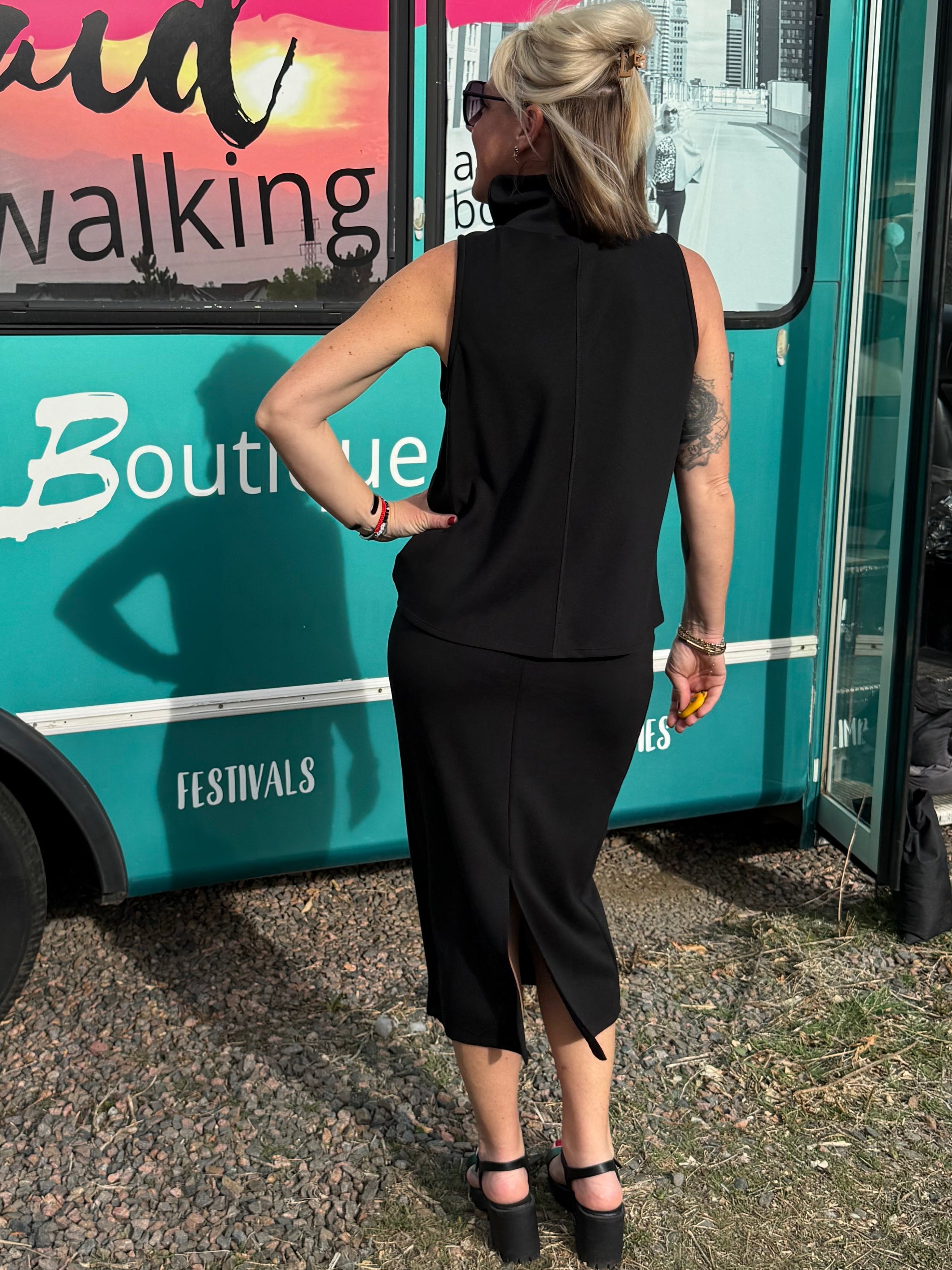 Parisa Scuba Pencil Skirt in Black