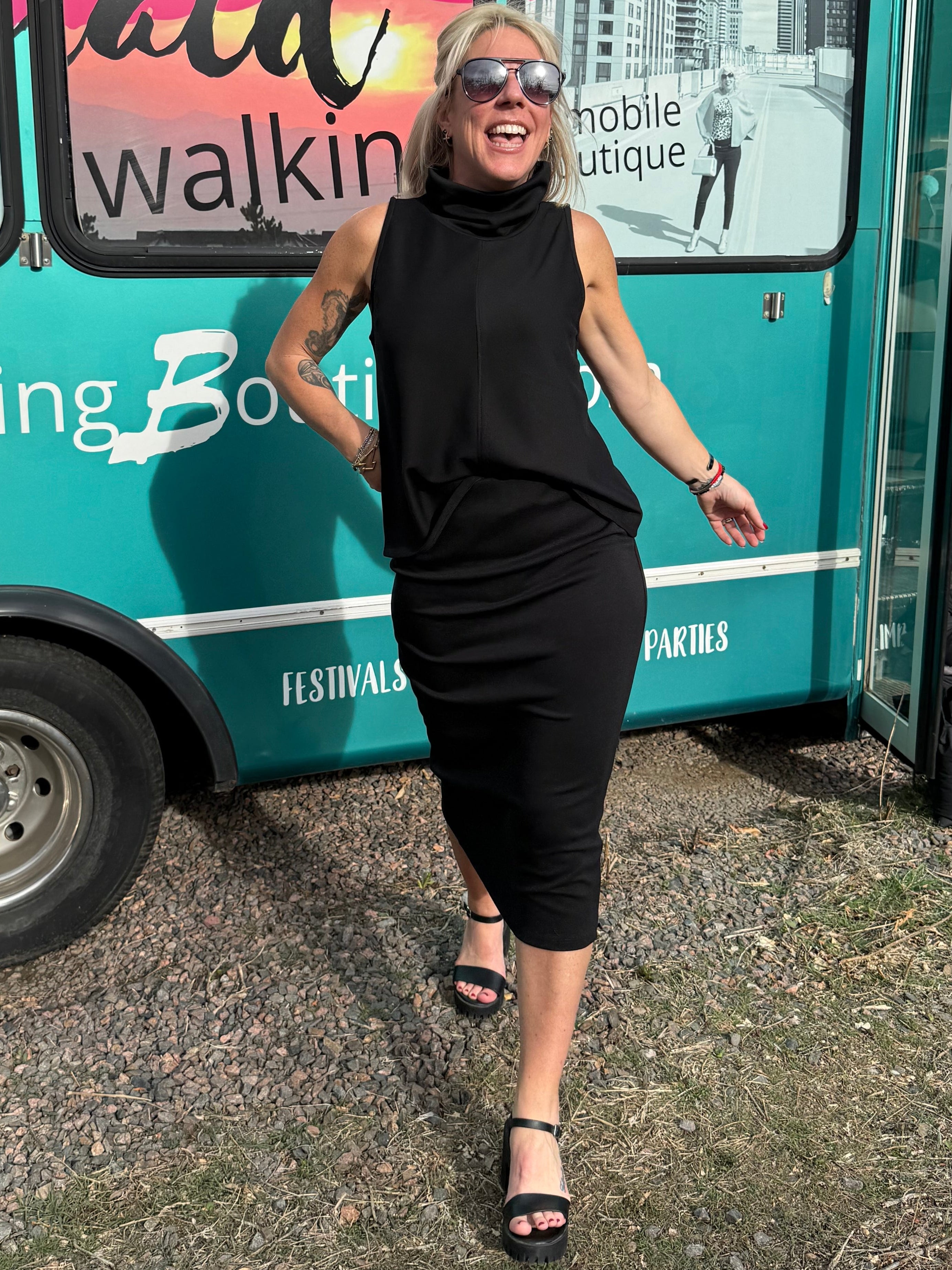 Parisa Scuba Turtleneck Tank in Black