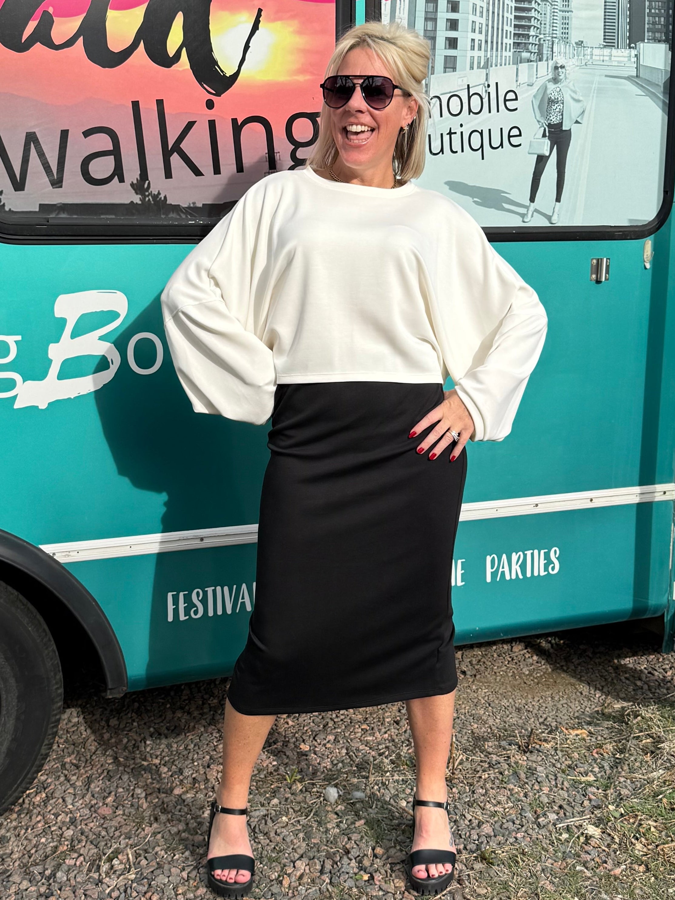 Parisa Scuba Pencil Skirt in Black