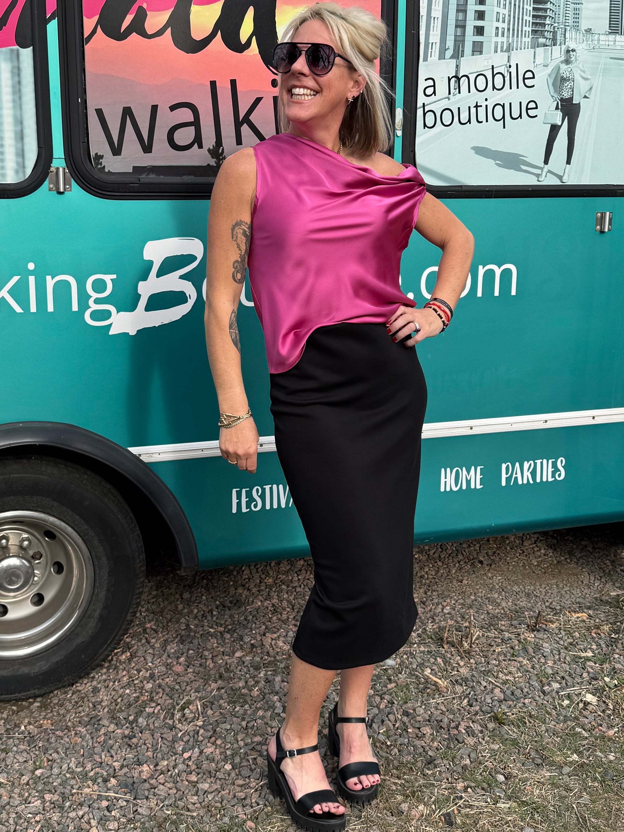 Parisa Scuba Pencil Skirt in Black