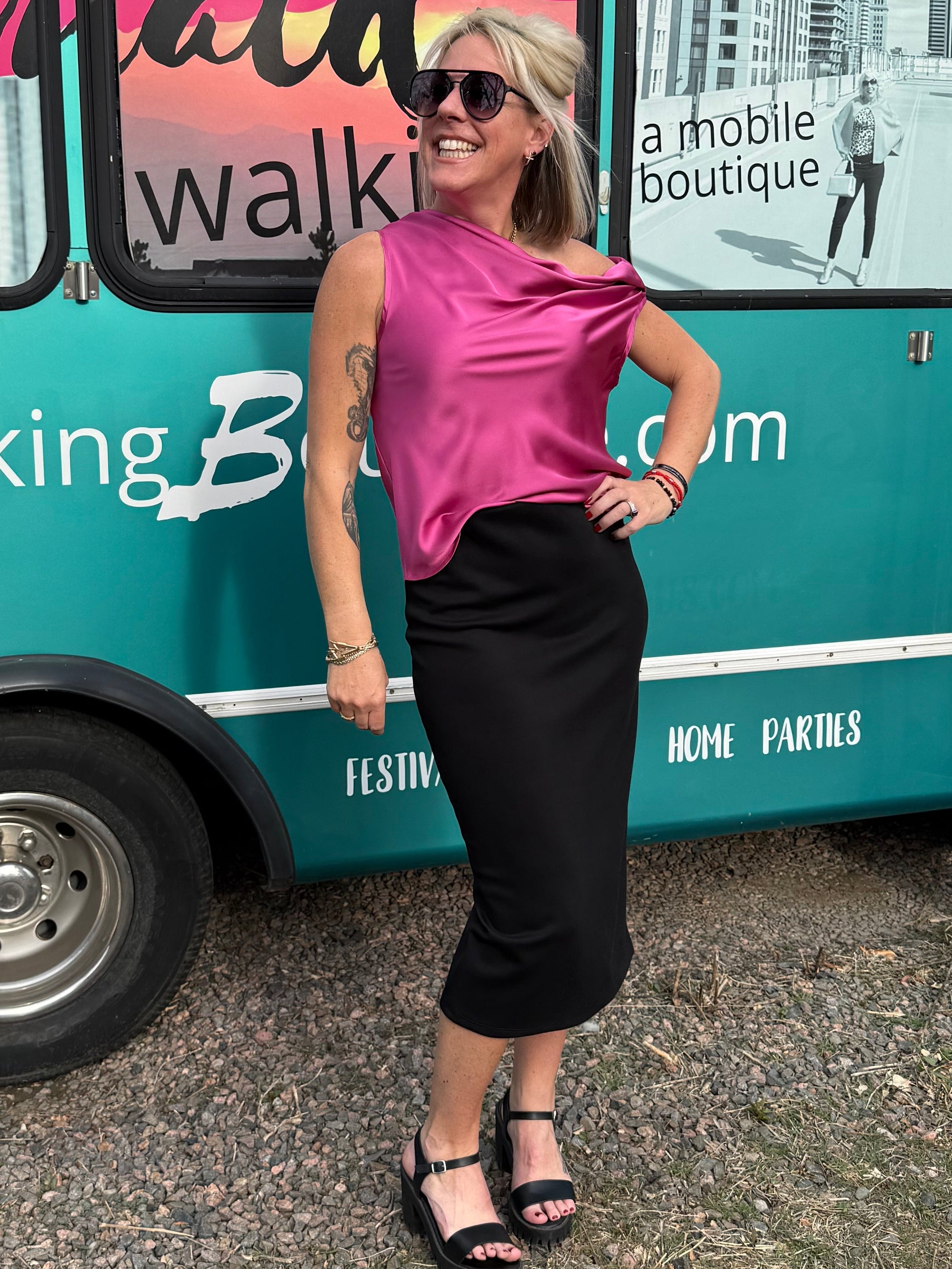 Sadie Silky Top in Magenta
