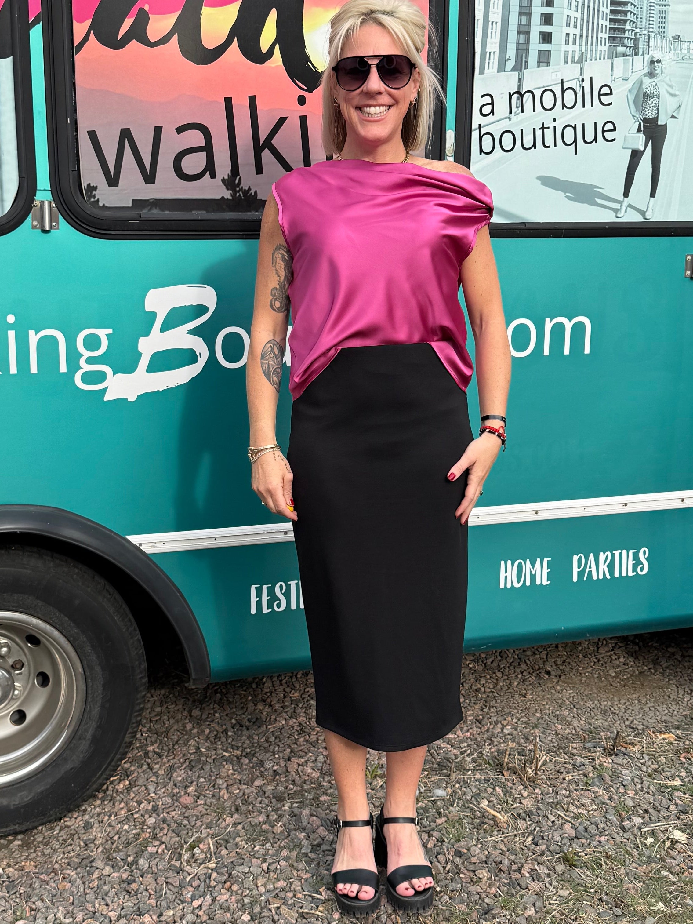 Parisa Scuba Pencil Skirt in Black