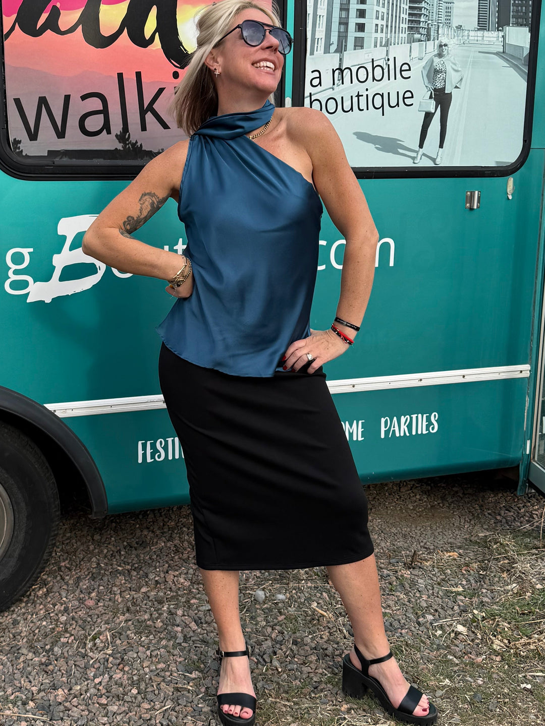 Scarlett Scarf Blouse in Teal