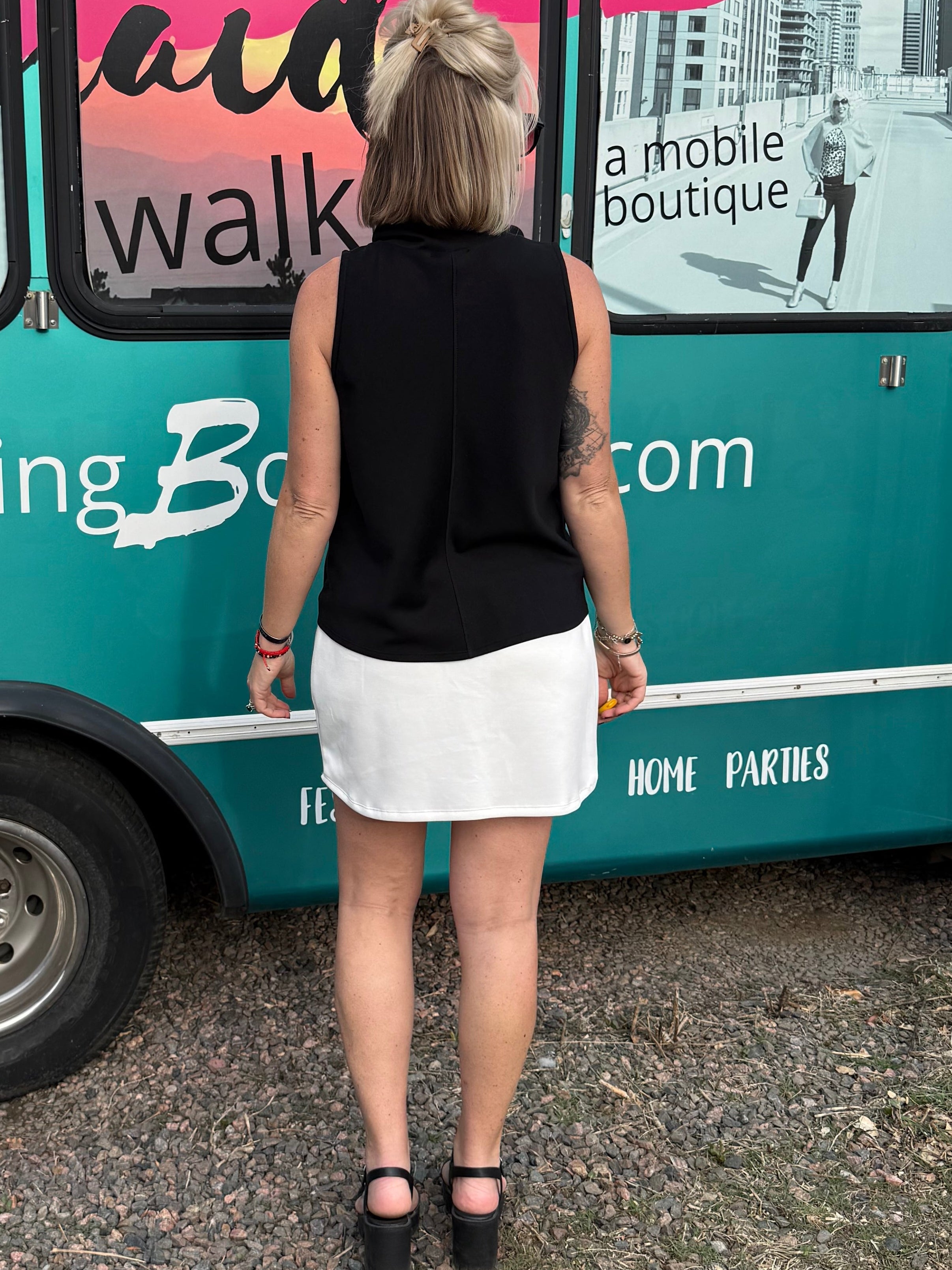 Parisa Scuba Turtleneck Tank in Black