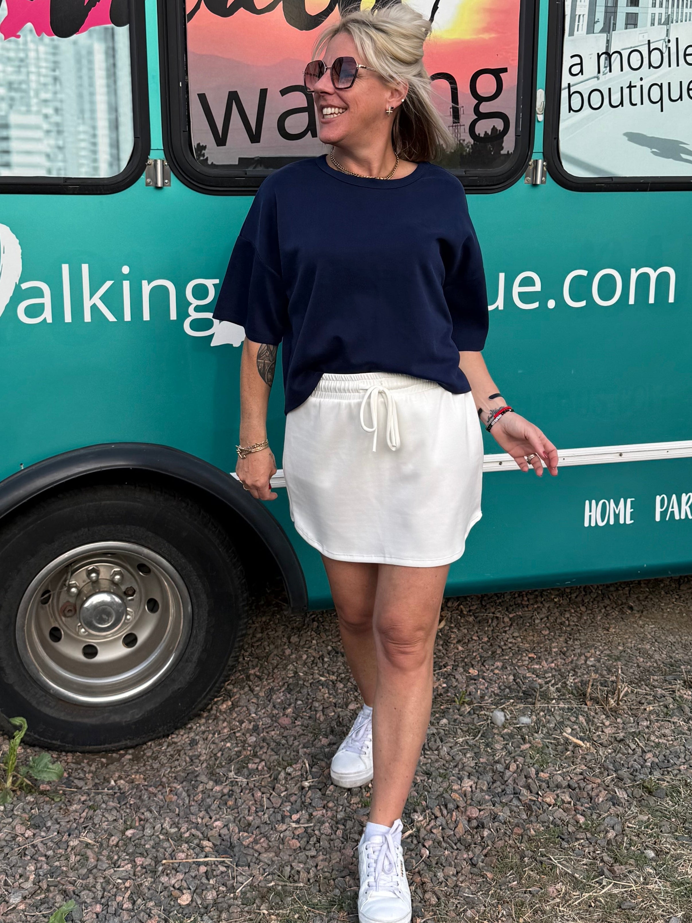 Parisa Scuba Tee Top in Navy