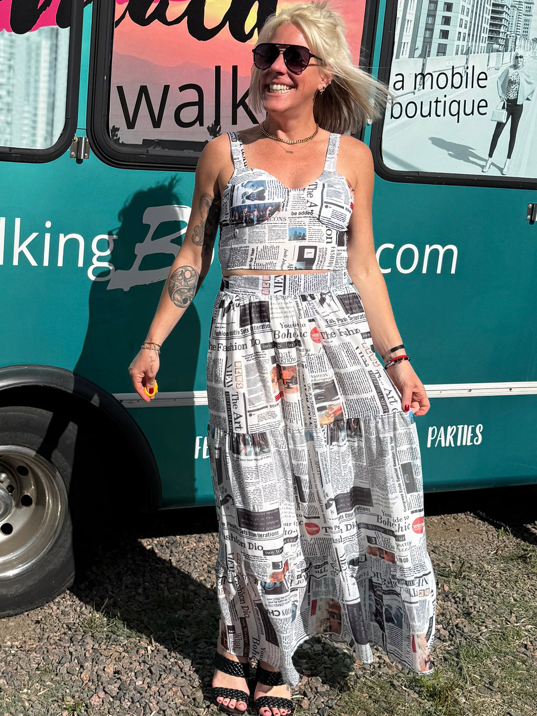 Newspaper Print Maxi Skirt