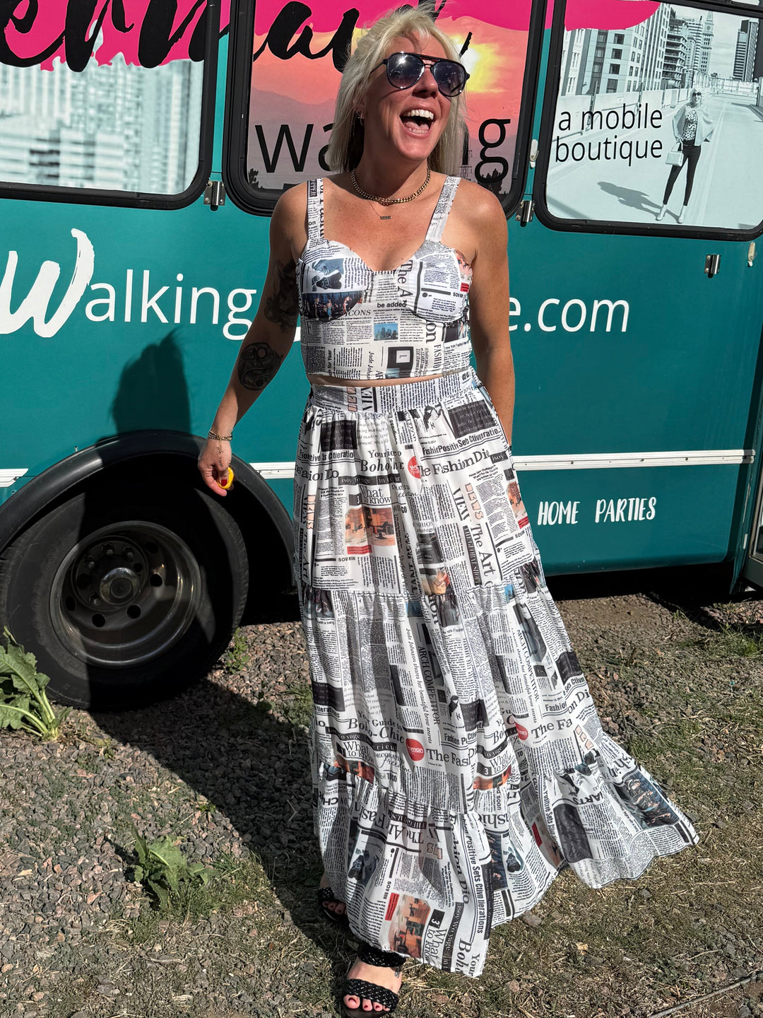Newspaper Print Maxi Skirt