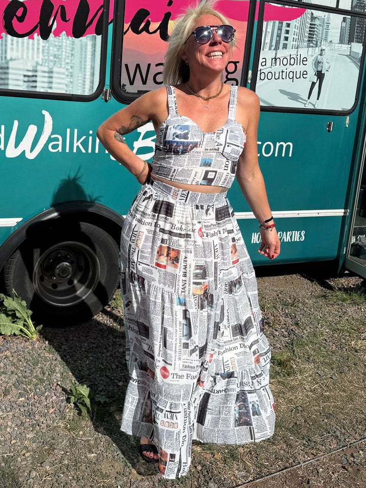 Newspaper Print Maxi Skirt
