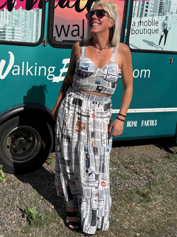 Newspaper Print Maxi Skirt