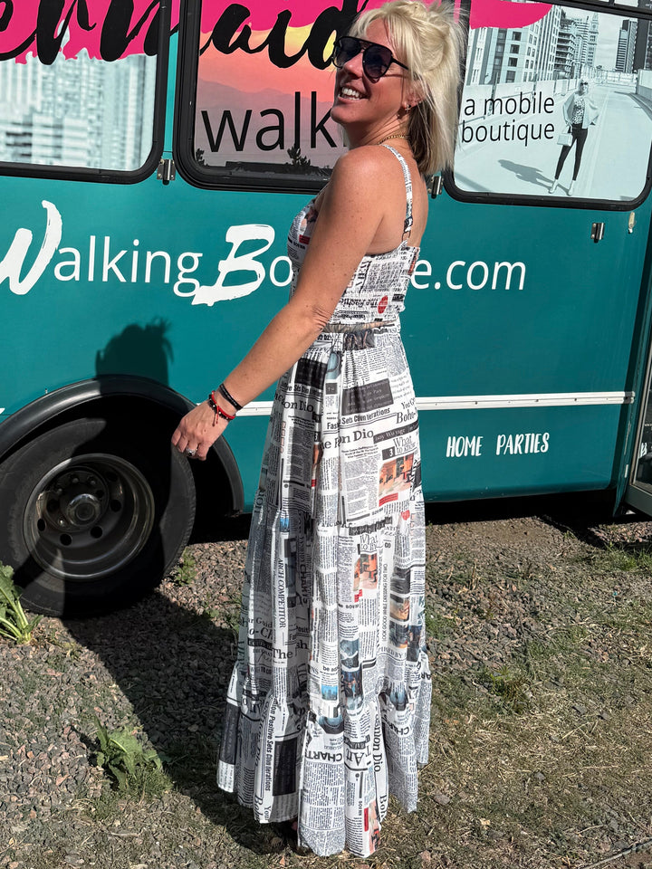 Newspaper Print Maxi Skirt