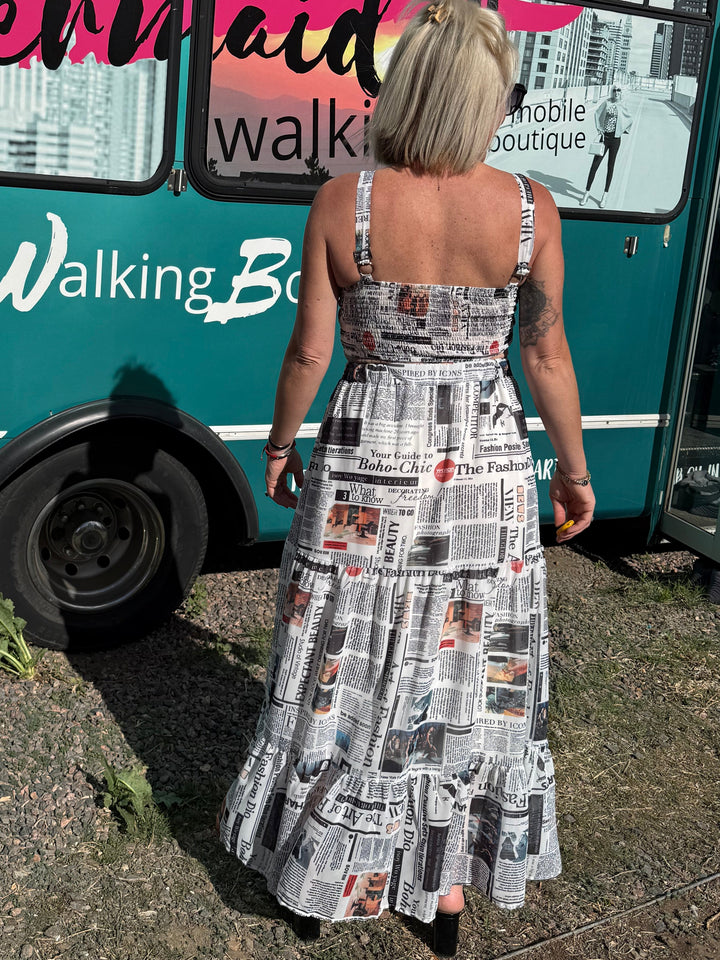 Newspaper Print Maxi Skirt
