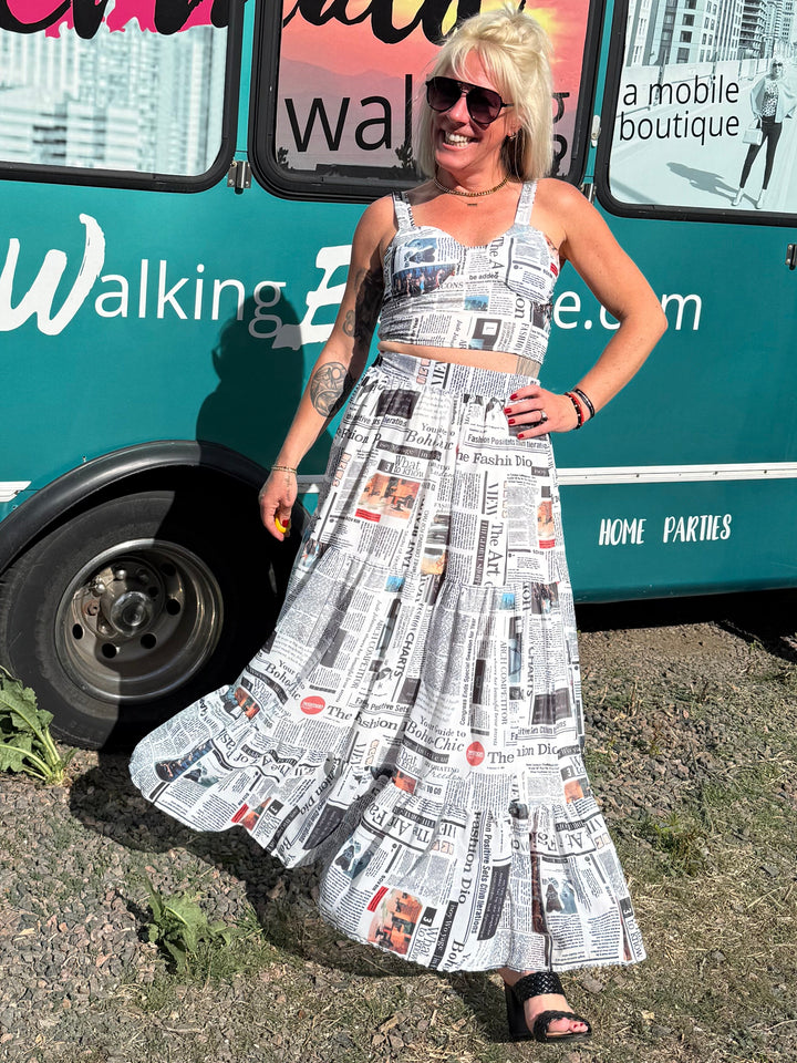Newspaper Print Maxi Skirt