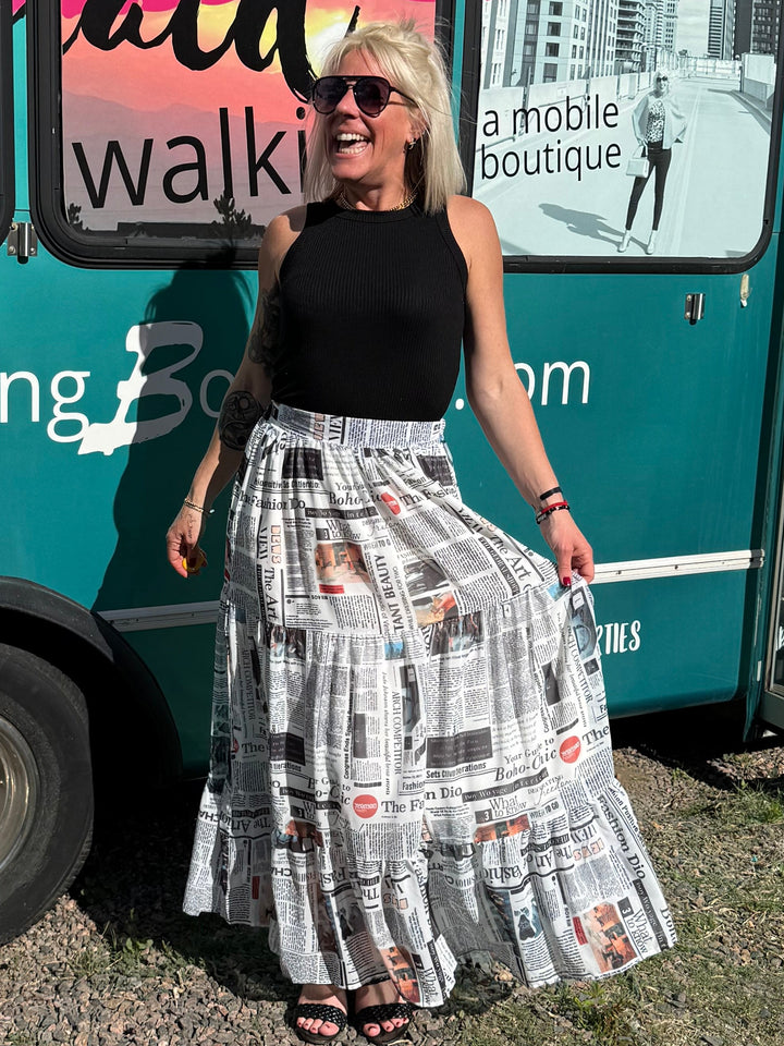 Newspaper Print Maxi Skirt
