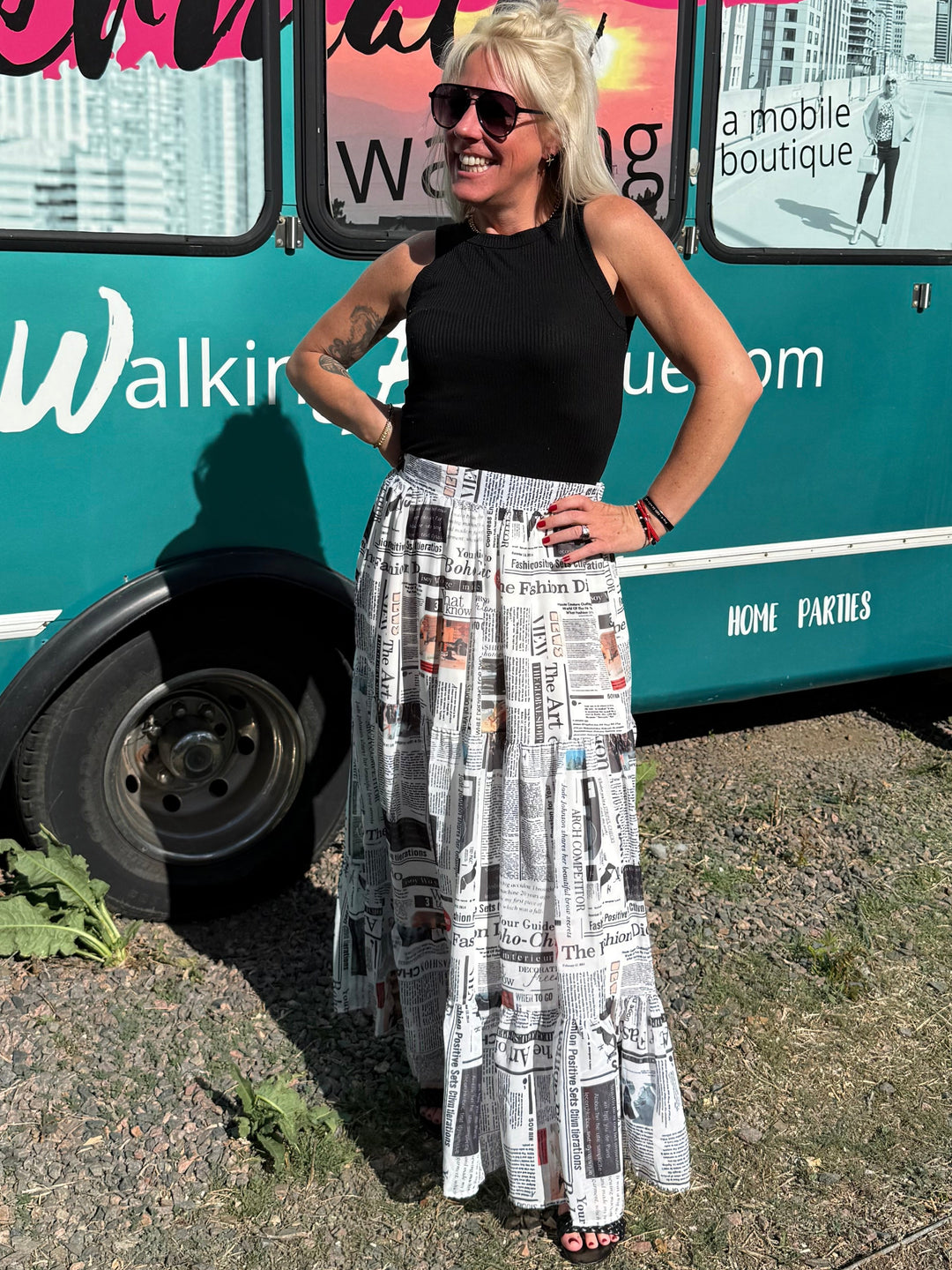 Newspaper Print Maxi Skirt