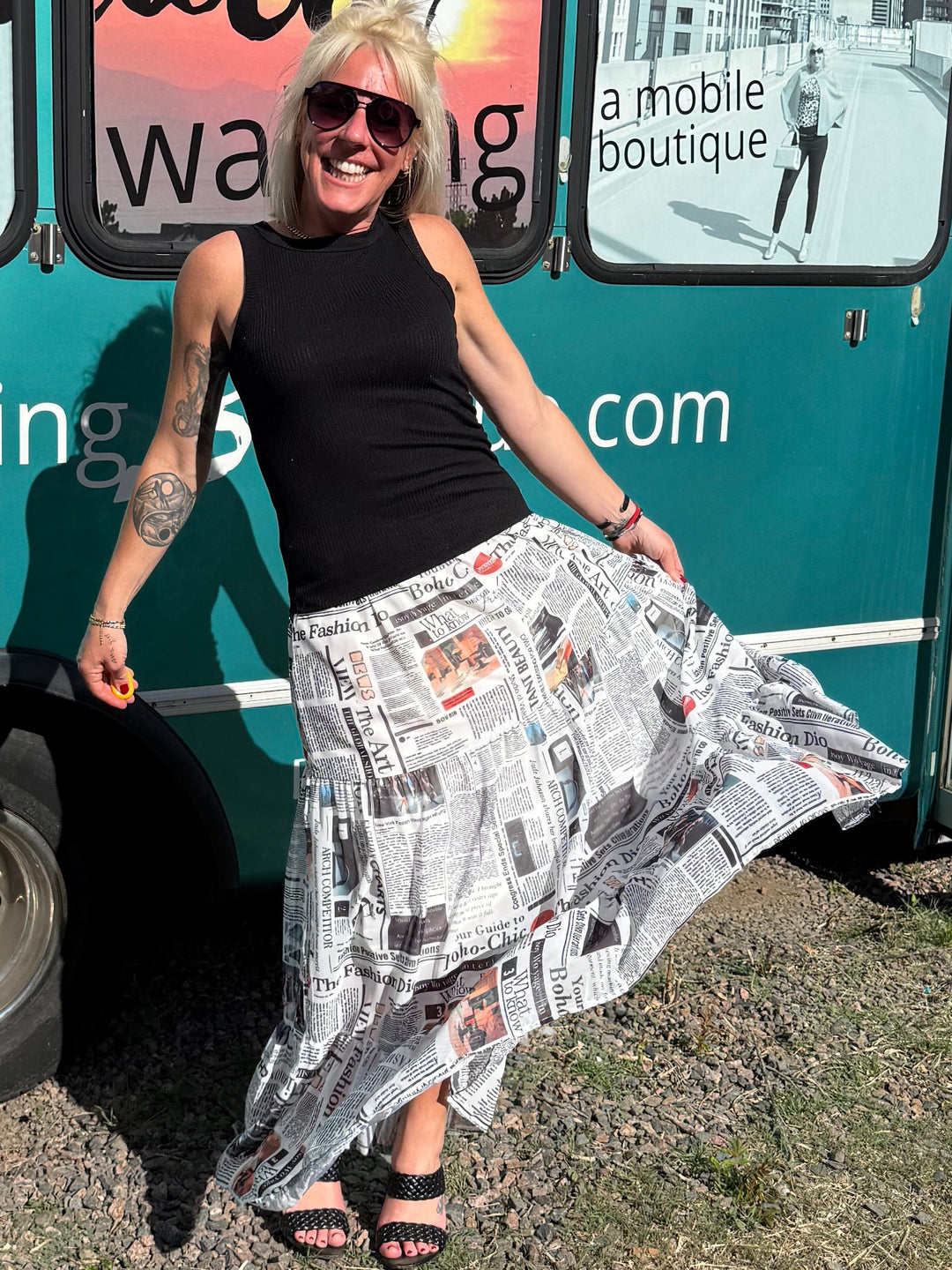 Newspaper Print Maxi Skirt