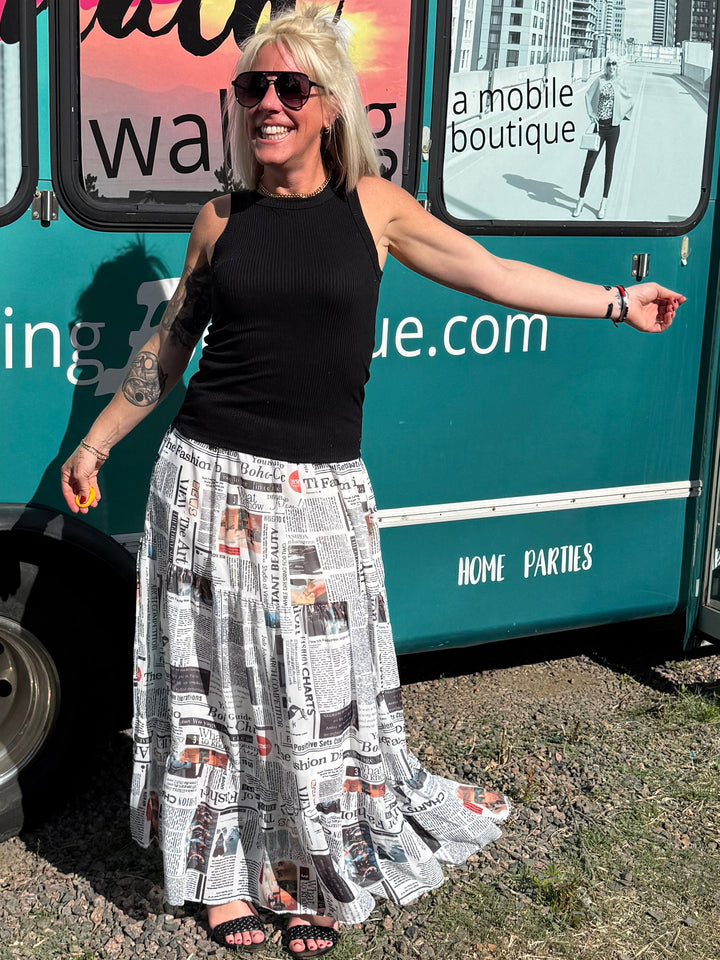 Newspaper Print Maxi Skirt