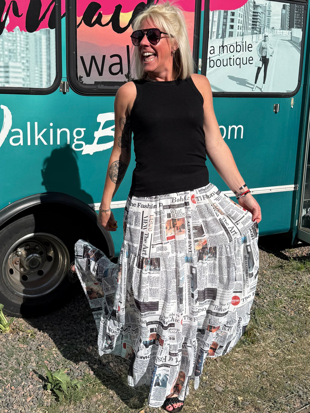 Newspaper Print Maxi Skirt