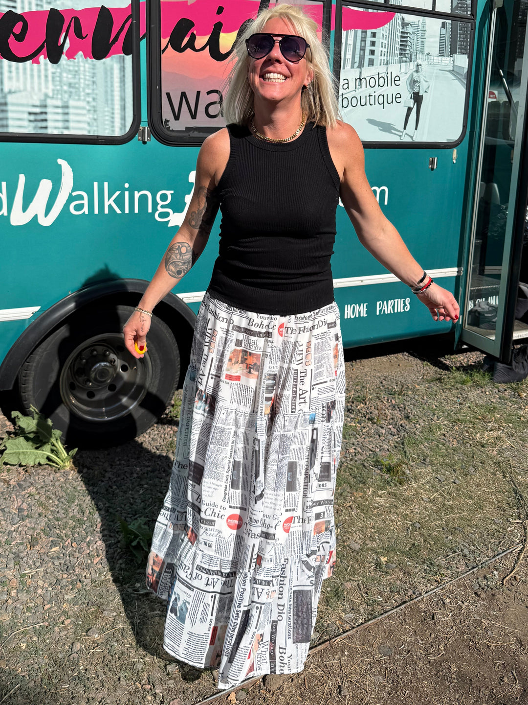 Newspaper Print Maxi Skirt