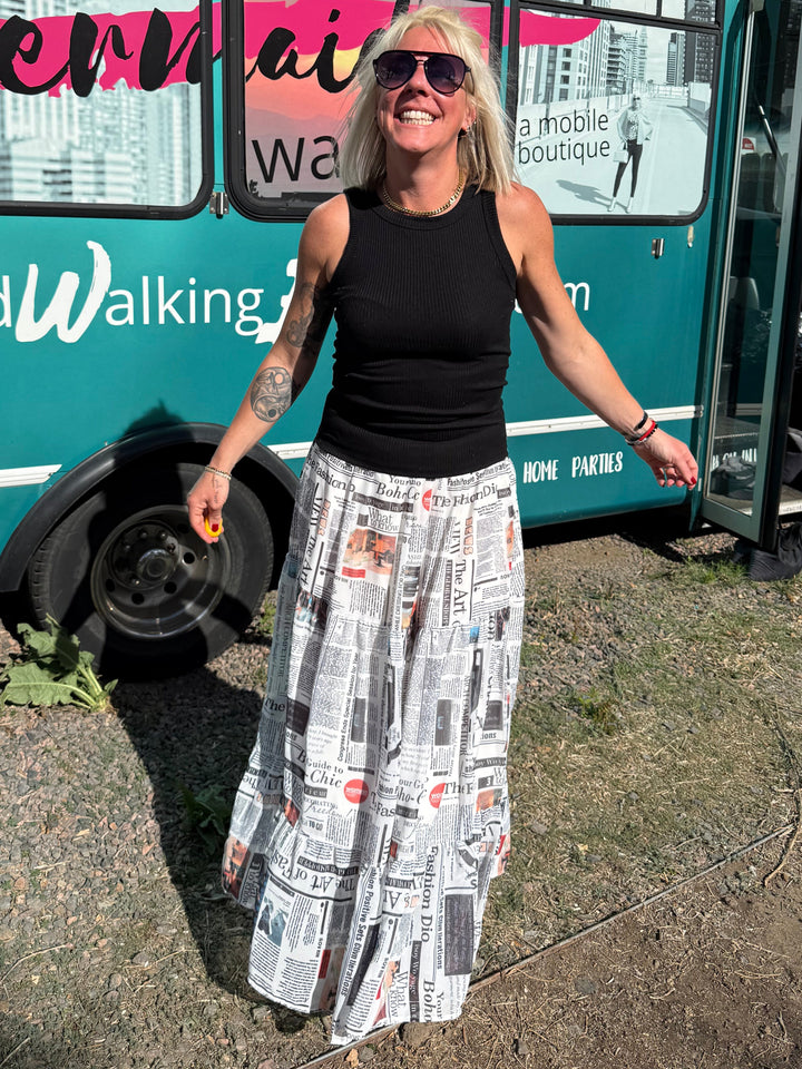 Newspaper Print Maxi Skirt