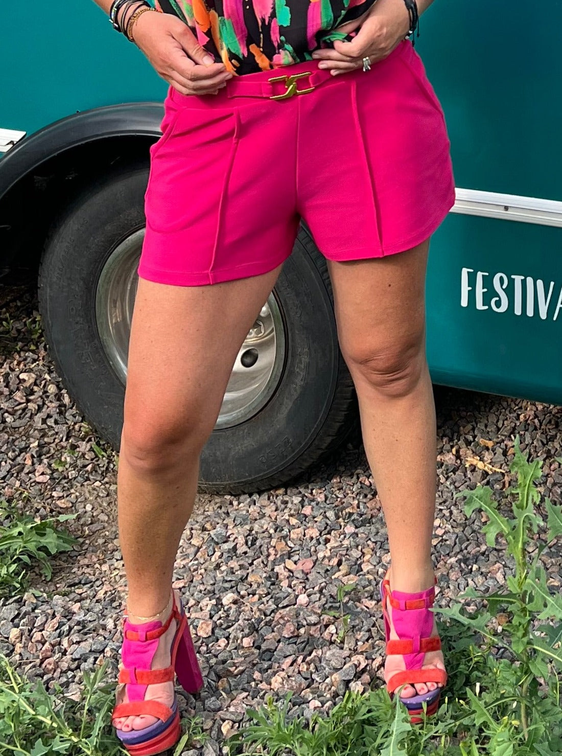 Fuchsia Pink Scuba Dress Shorts