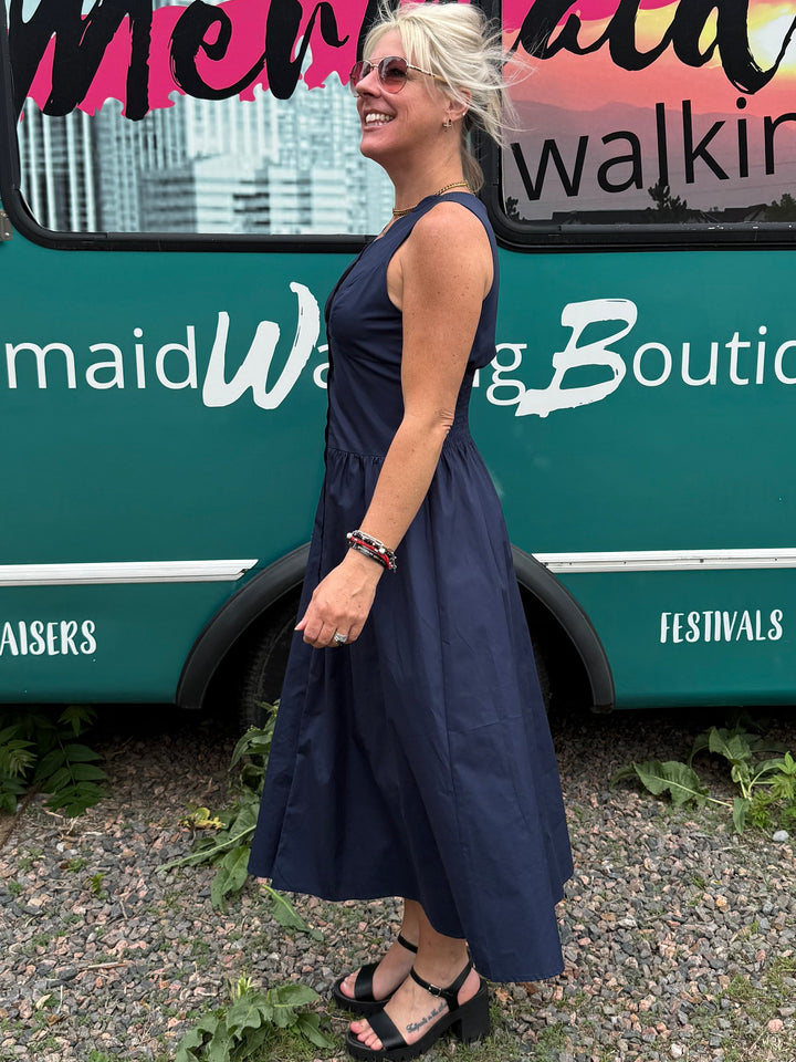 Scallop Midi Dress in Navy