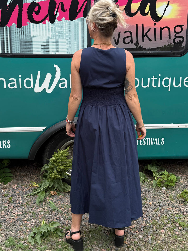 Scallop Midi Dress in Navy
